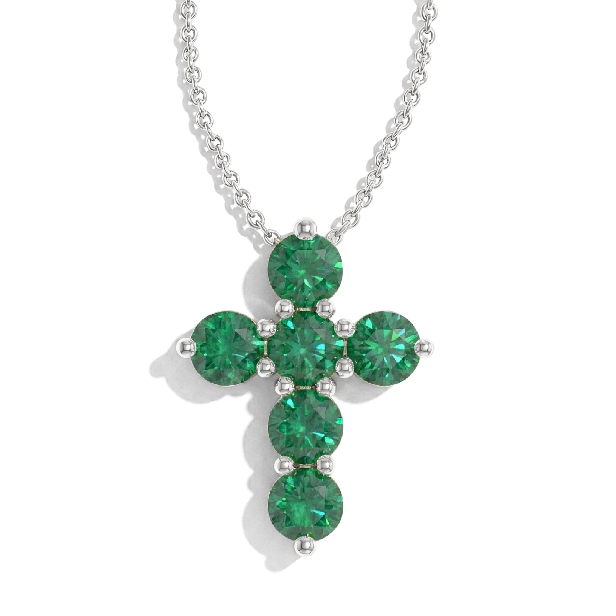 Emerald Round Cross Pendant Necklace in 925 Sterling Silver 3.90ct