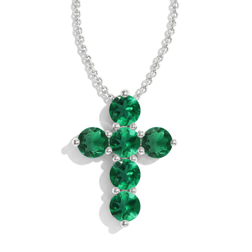 Emerald Round Cross Pendant Necklace in 925 Sterling Silver 3.90ct