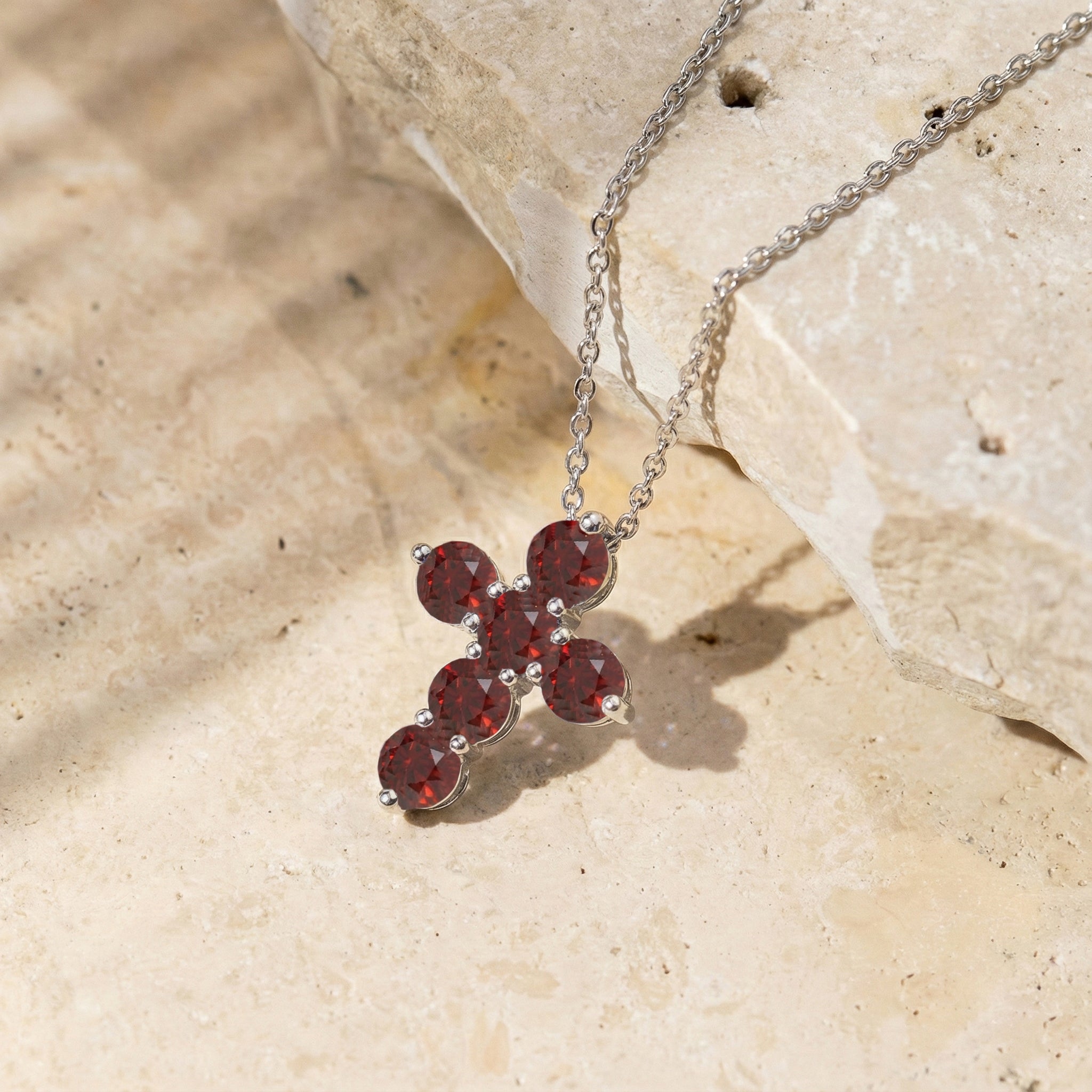 Garnet Round Cross Pendant Necklace in 925 Sterling Silver 3.90ct