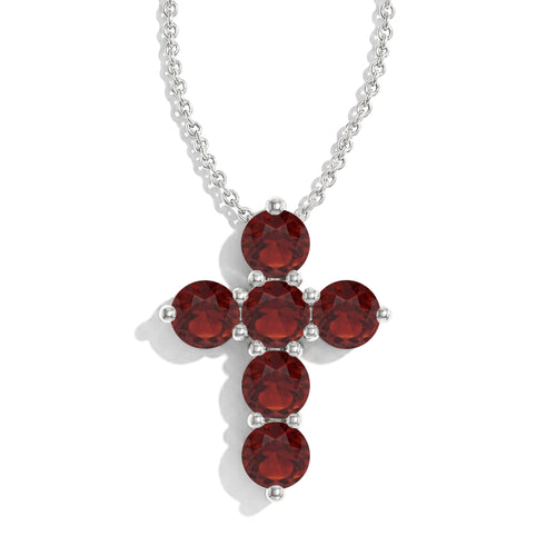 Garnet Round Cross Pendant Necklace in 925 Sterling Silver 3.90ct