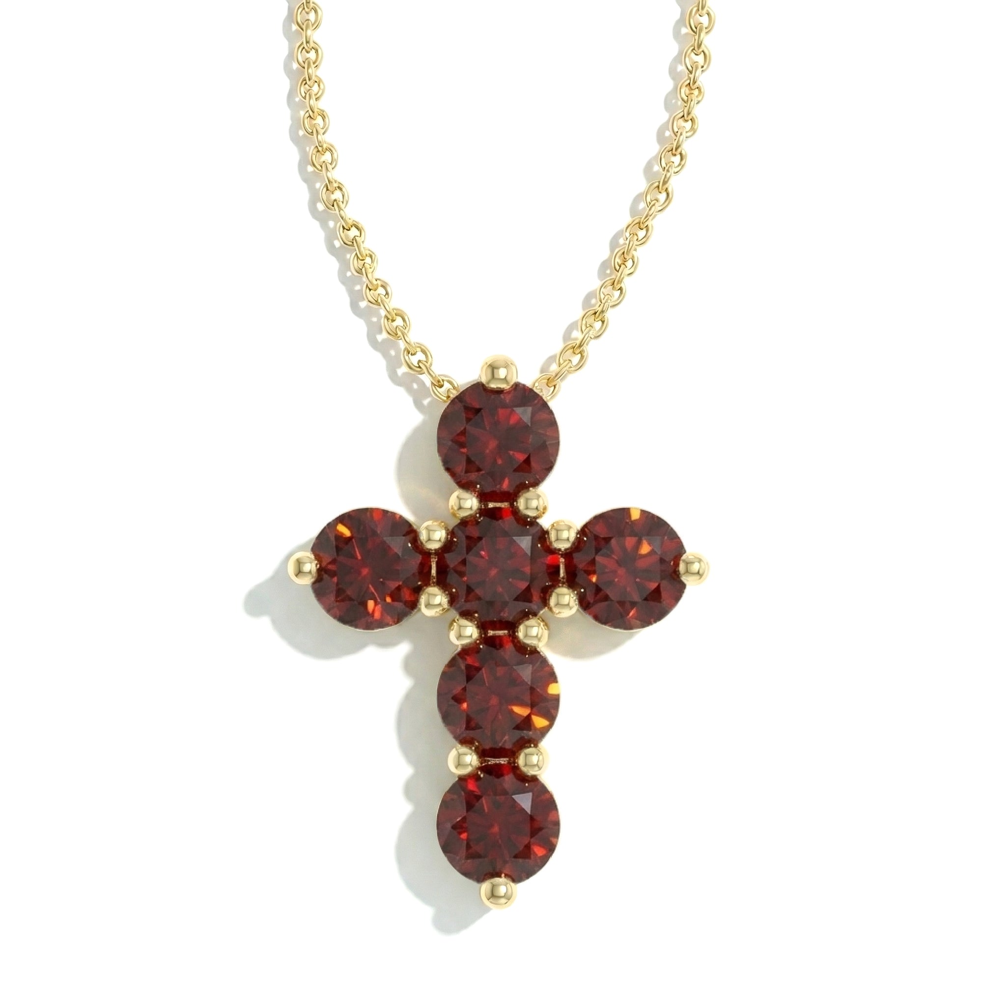 Garnet Round Cross Pendant Necklace in Yellow Gold Plated 3.90ct
