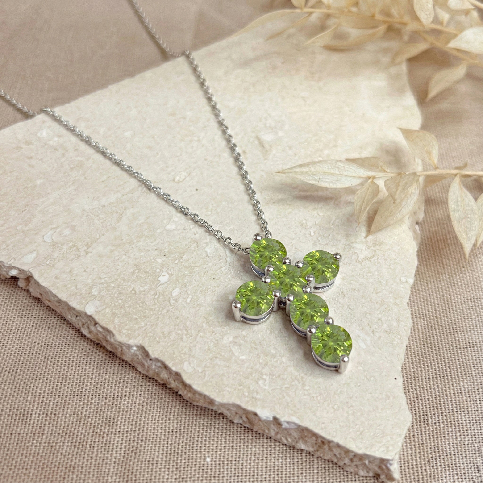 Peridot Round Cross Pendant Necklace in 925 Sterling Silver 3.90ct