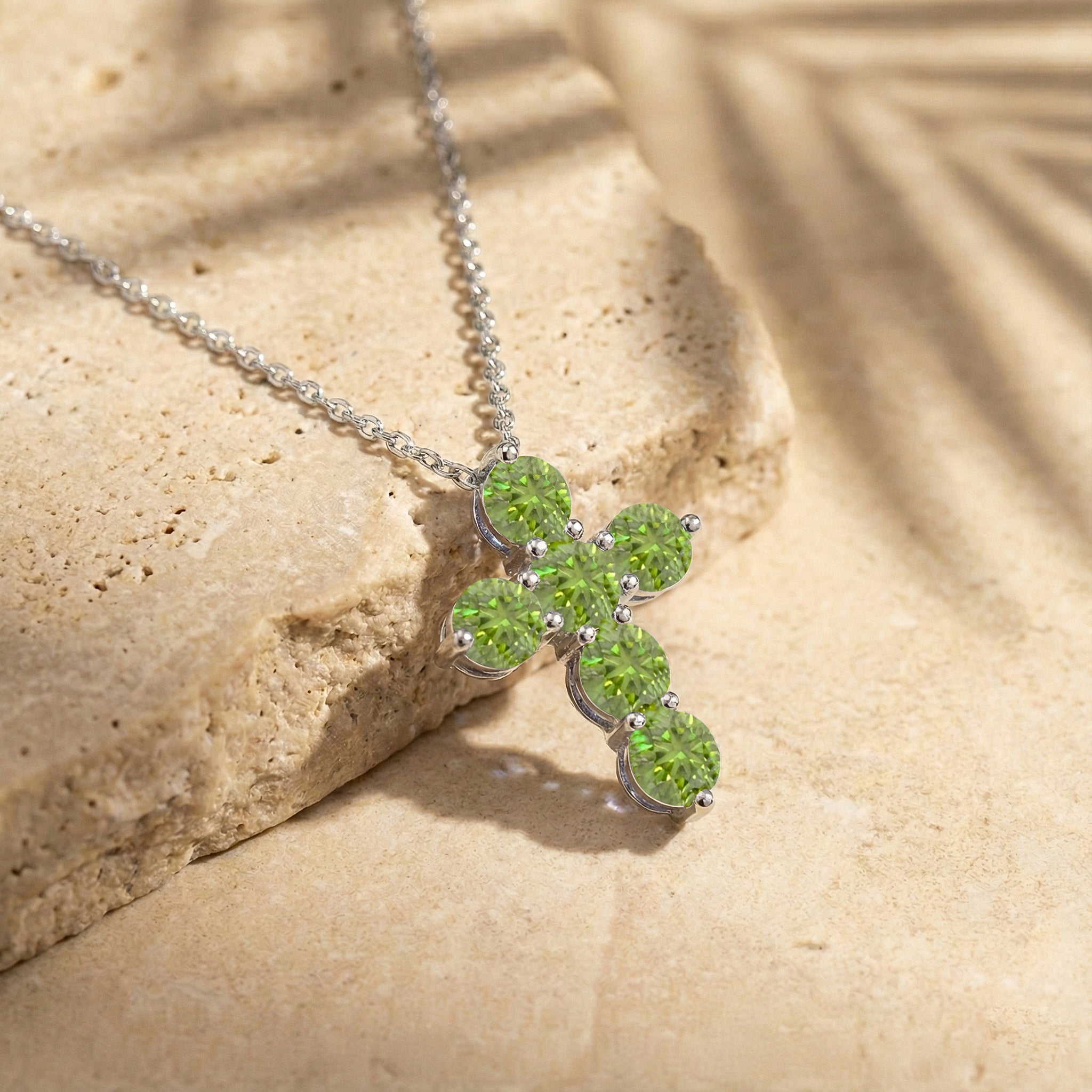 Peridot Round Cross Pendant Necklace in 925 Sterling Silver 3.90ct