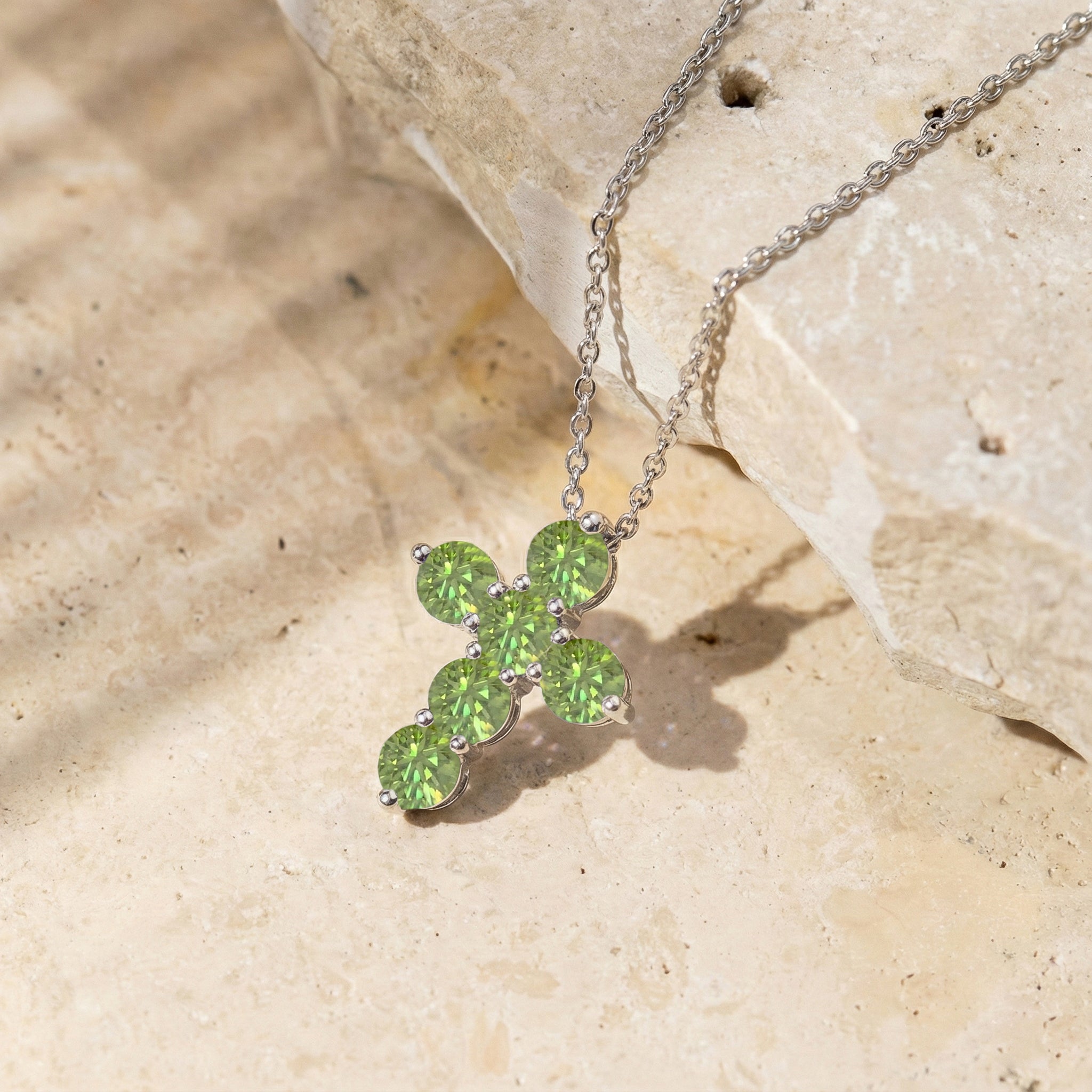 Peridot Round Cross Pendant Necklace in 925 Sterling Silver 3.90ct