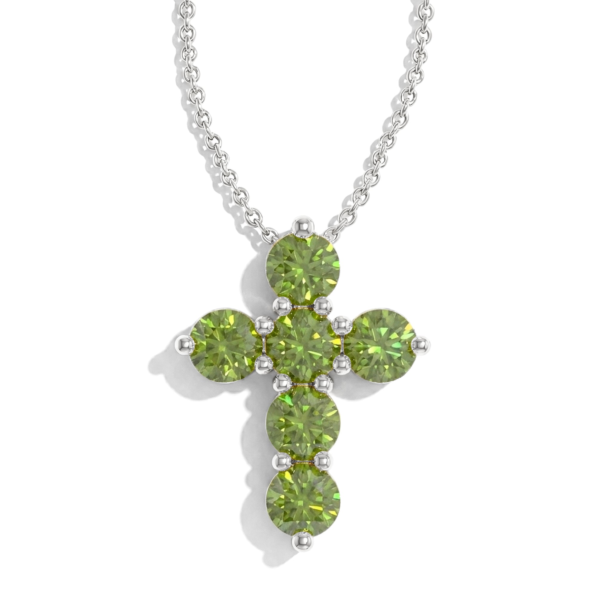Peridot Round Cross Pendant Necklace in 925 Sterling Silver 3.90ct