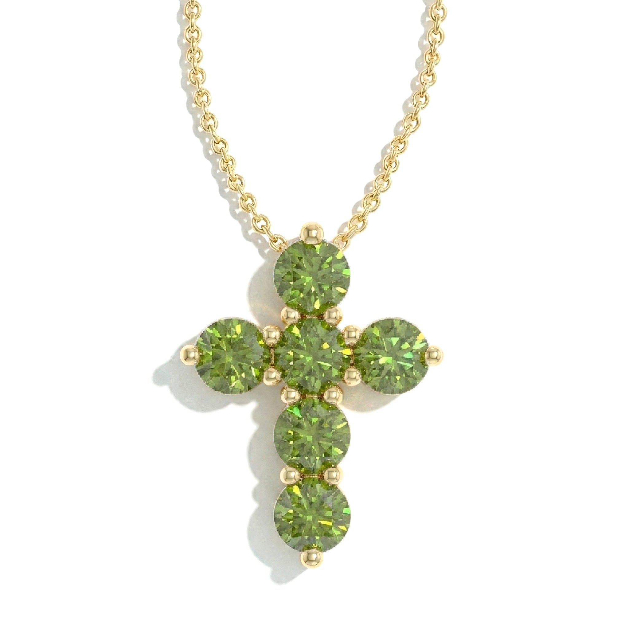 Peridot Round Cross Pendant Necklace in Yellow Gold Plated 3.90ct