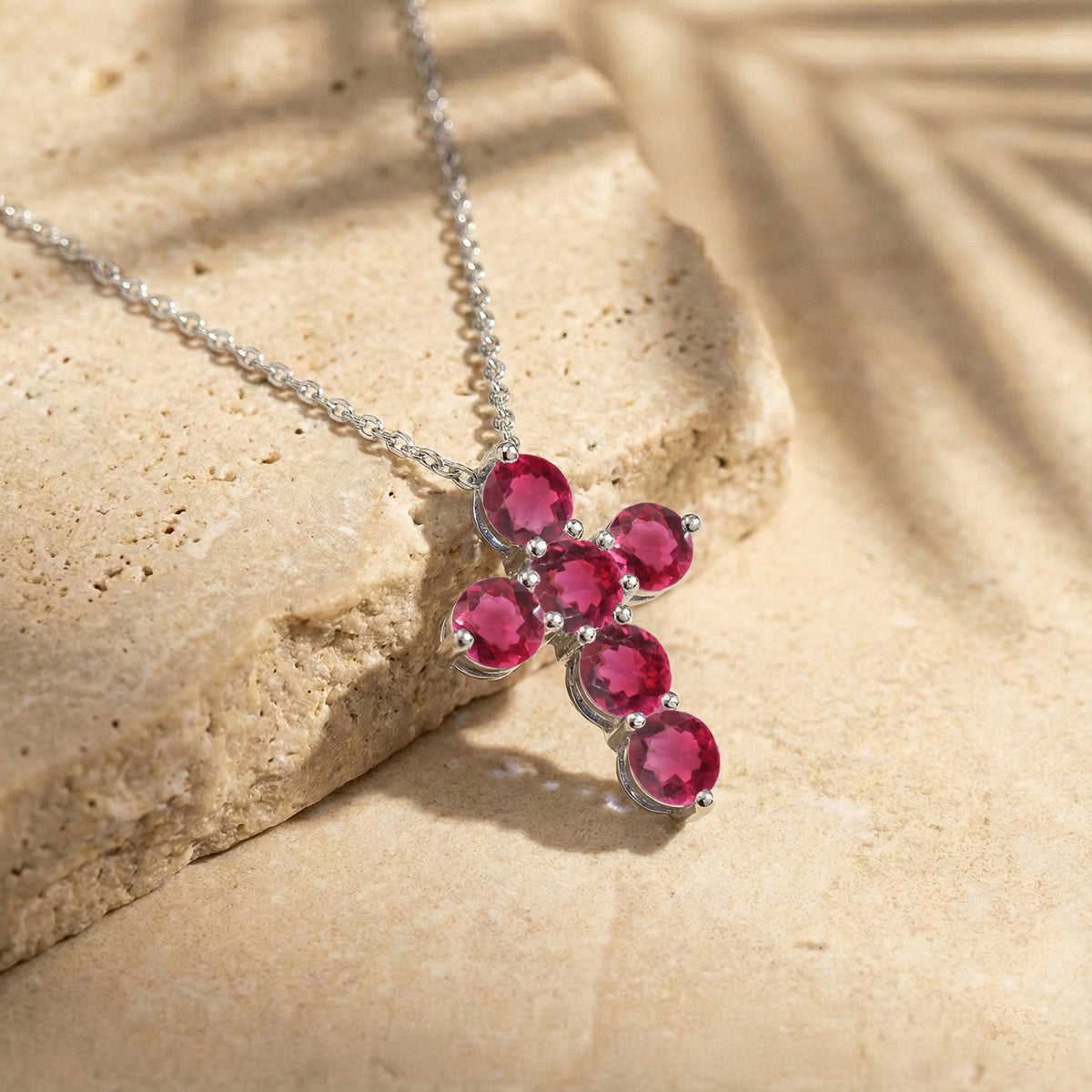 Pink Tourmaline Round Cross Pendant Necklace in 925 Sterling Silver 3.90ct