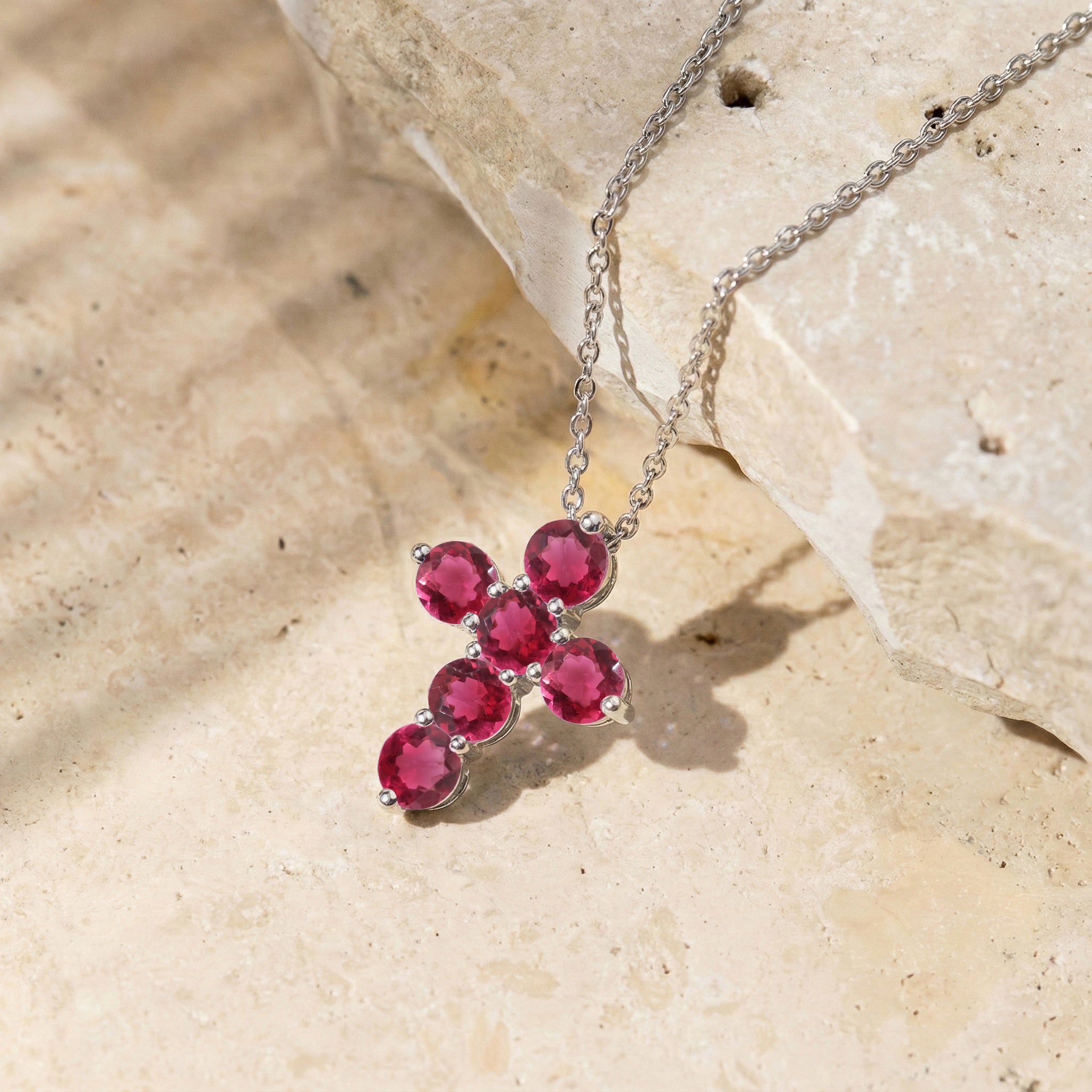 Pink Tourmaline Round Cross Pendant Necklace in 925 Sterling Silver 3.90ct