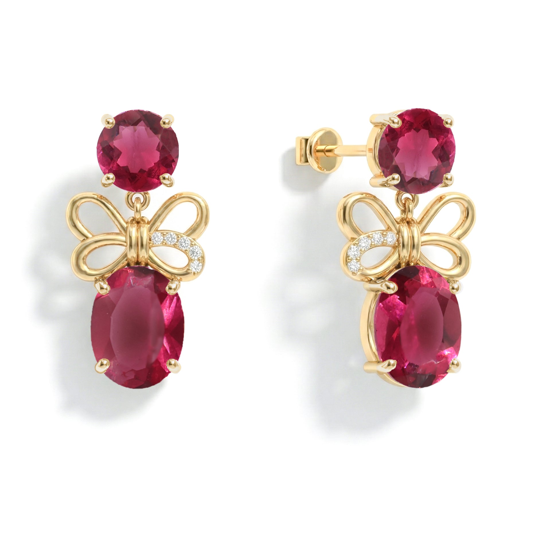 Pink Tourmaline Round and Oval Stud Earring in 925 Sterling Silver 6 MM 5-ct.