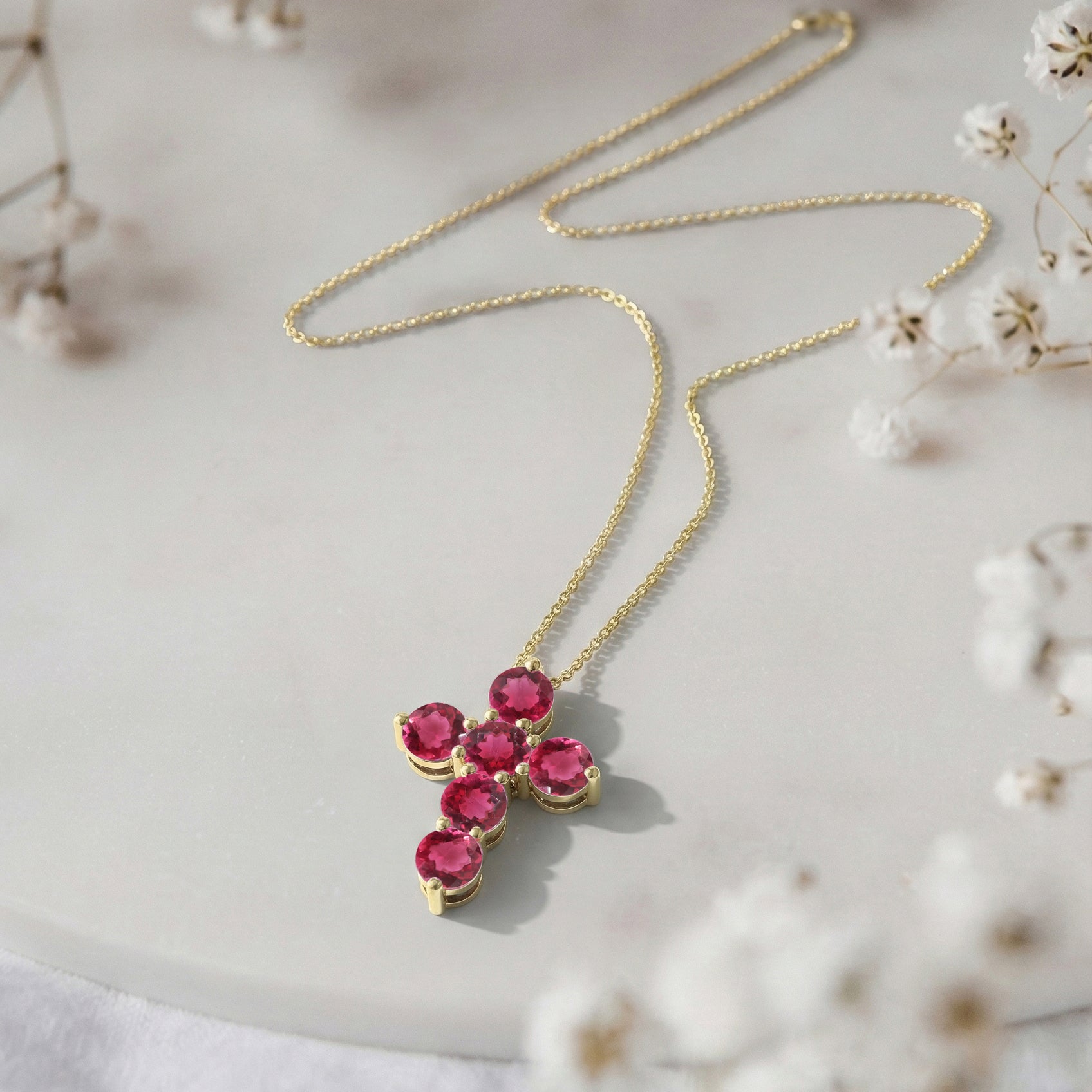 Pink Tourmaline Round Cross Pendant Necklace in 925 Sterling Silver 3.90ct