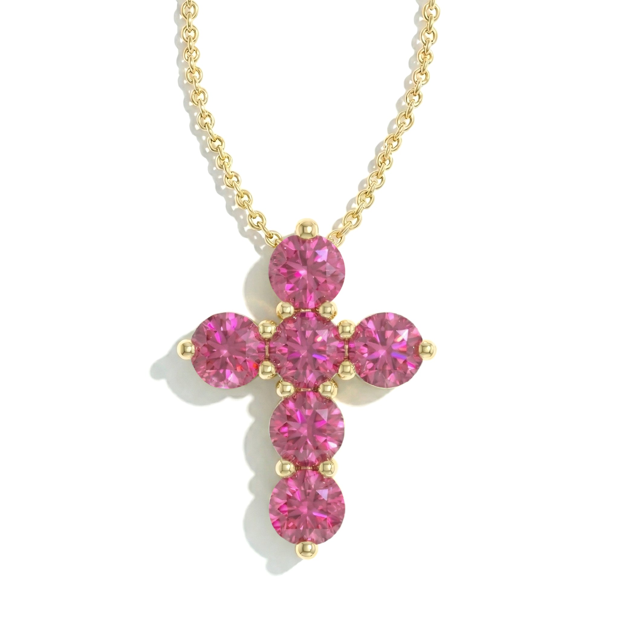 Pink Tourmaline Round Cross Pendant Necklace in 925 Sterling Silver 3.90ct