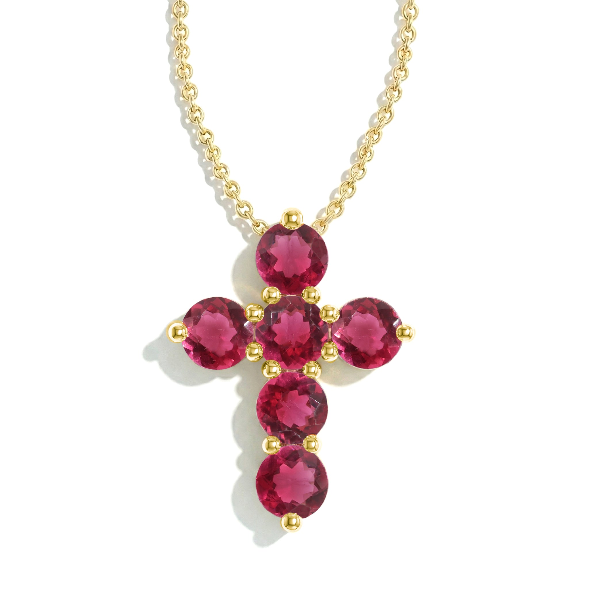 Pink Tourmaline Round Cross Pendant Necklace in 925 Sterling Silver 3.90ct