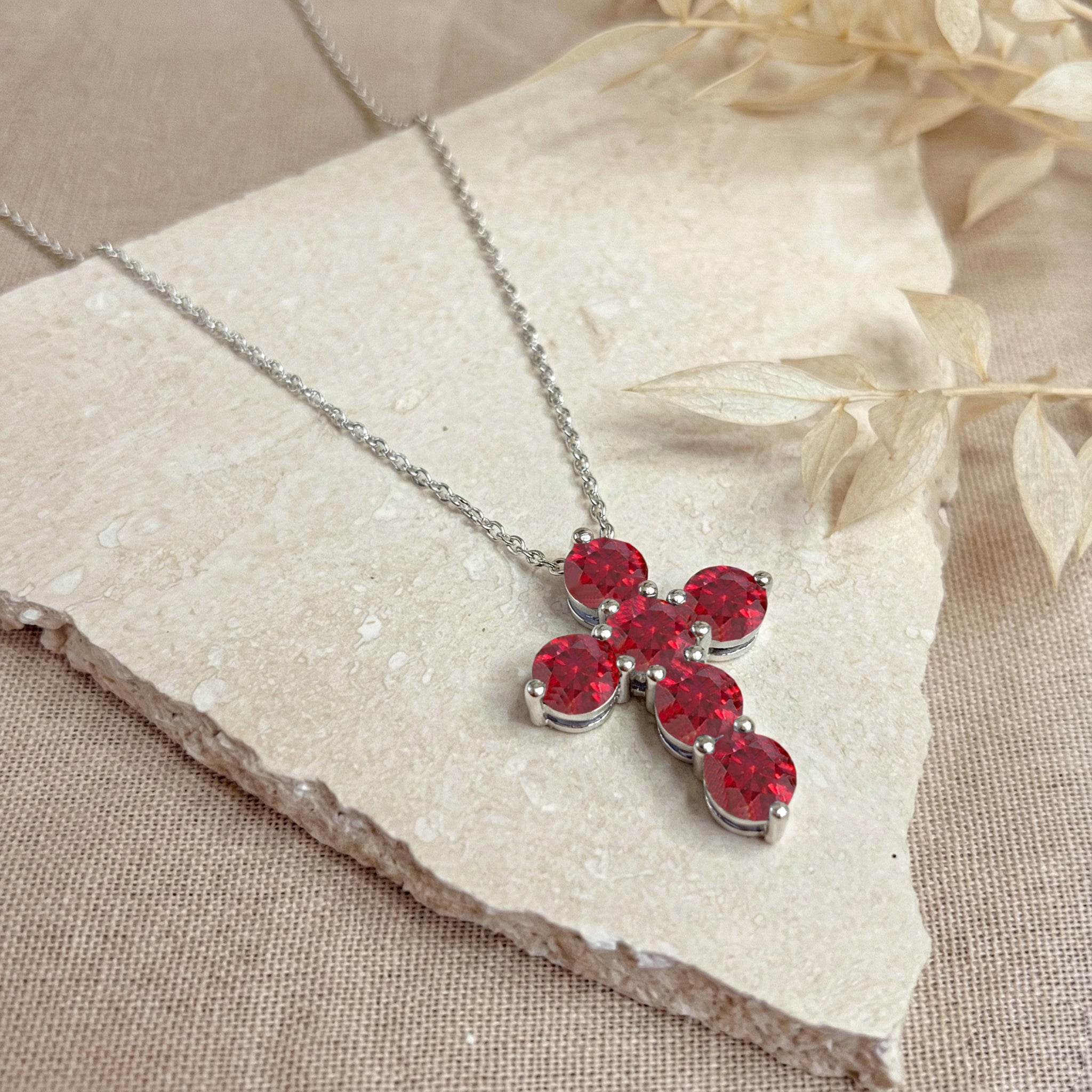 Ruby Round Cross Pendant Necklace in 925 Sterling Silver 3.90ct