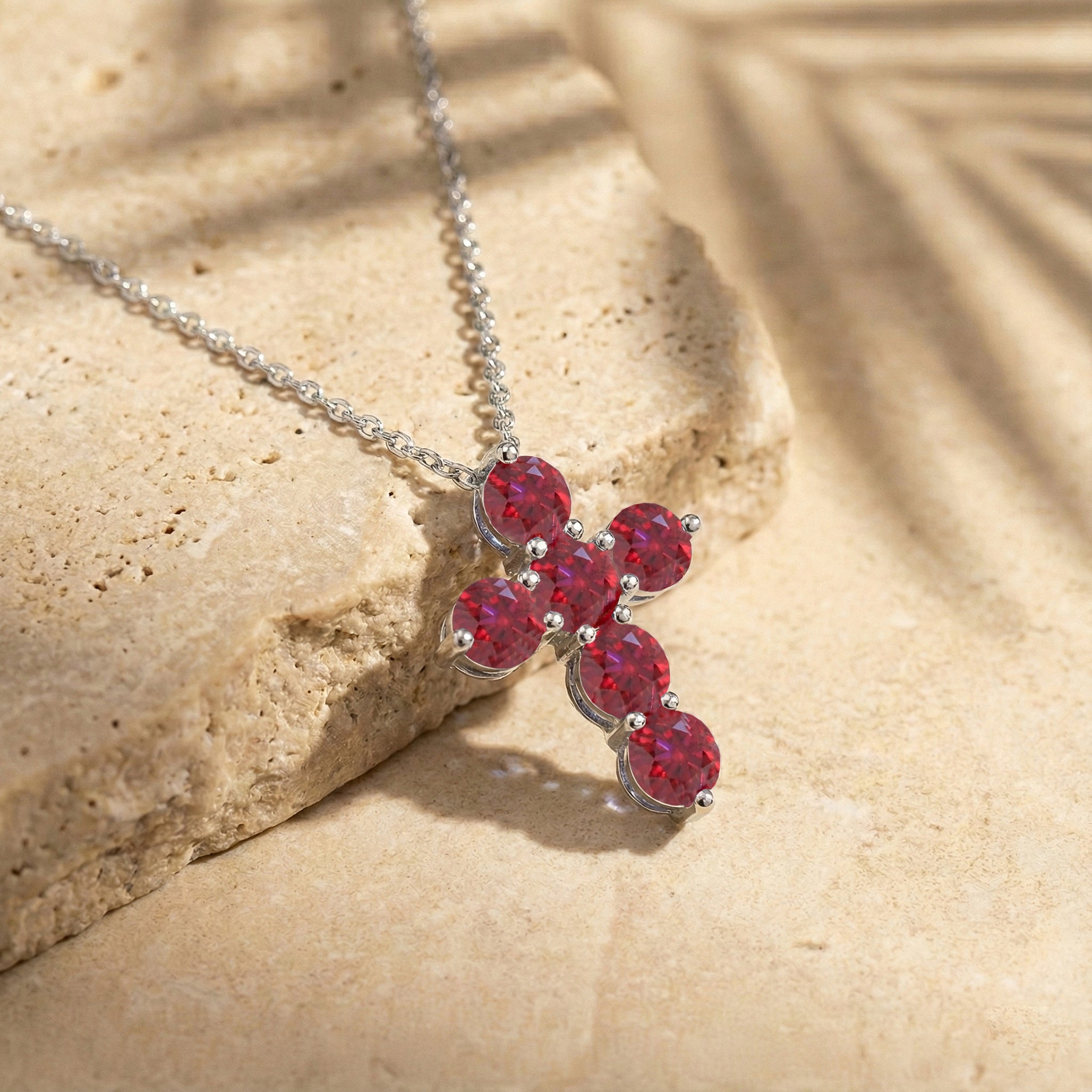 Ruby Round Cross Pendant Necklace in 925 Sterling Silver 3.90ct