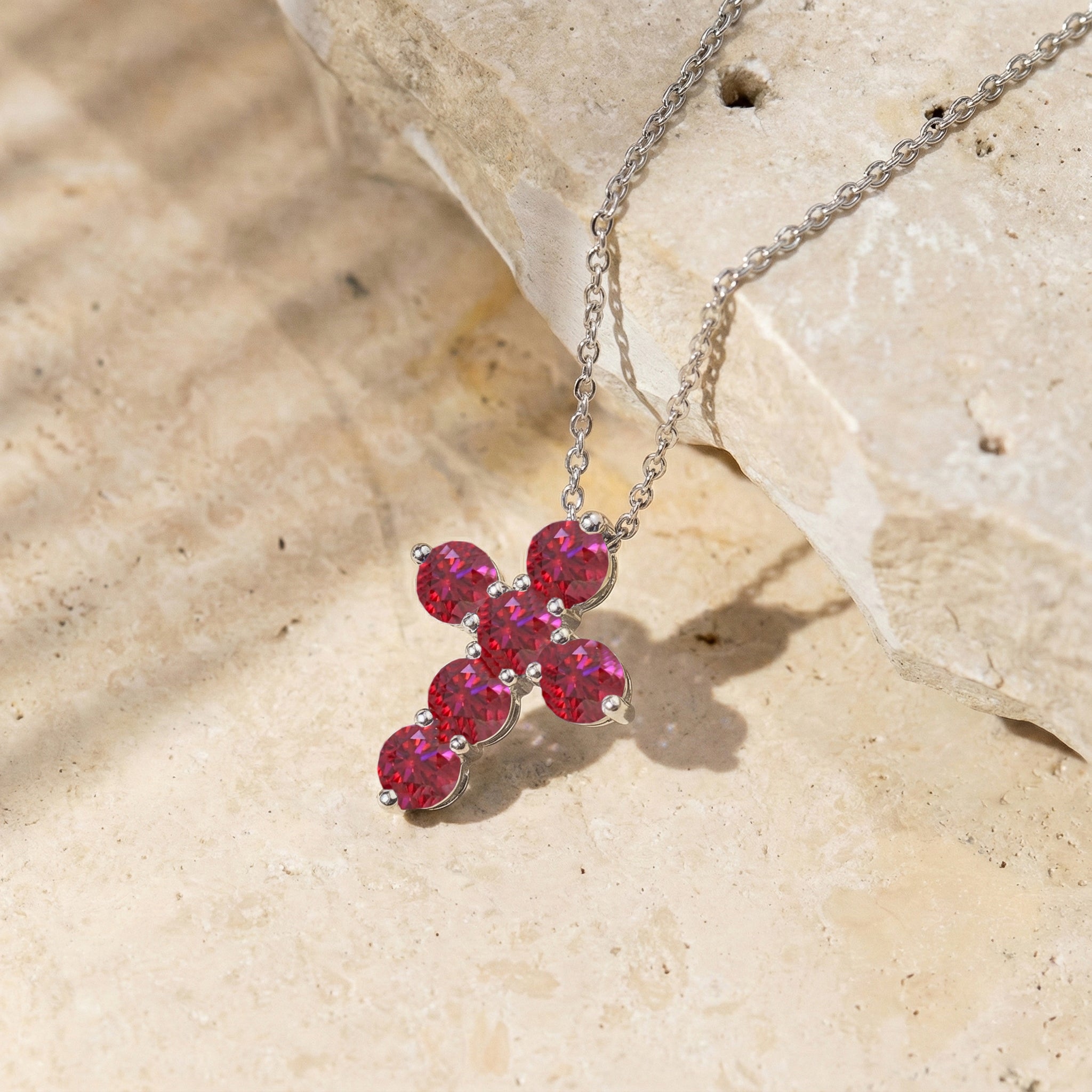 Ruby Round Cross Pendant Necklace in 925 Sterling Silver 3.90ct