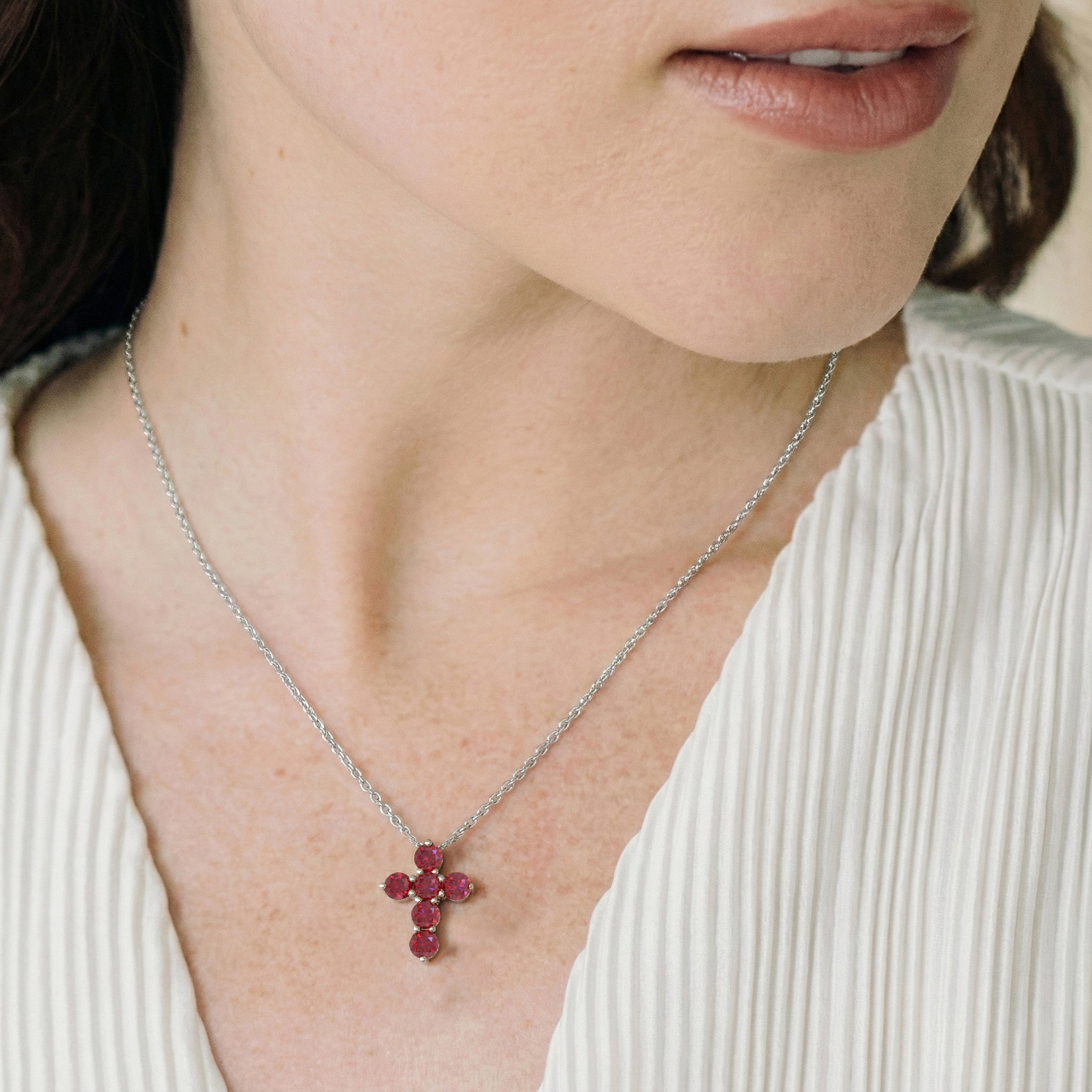 Ruby Round Cross Pendant Necklace in 925 Sterling Silver 3.90ct