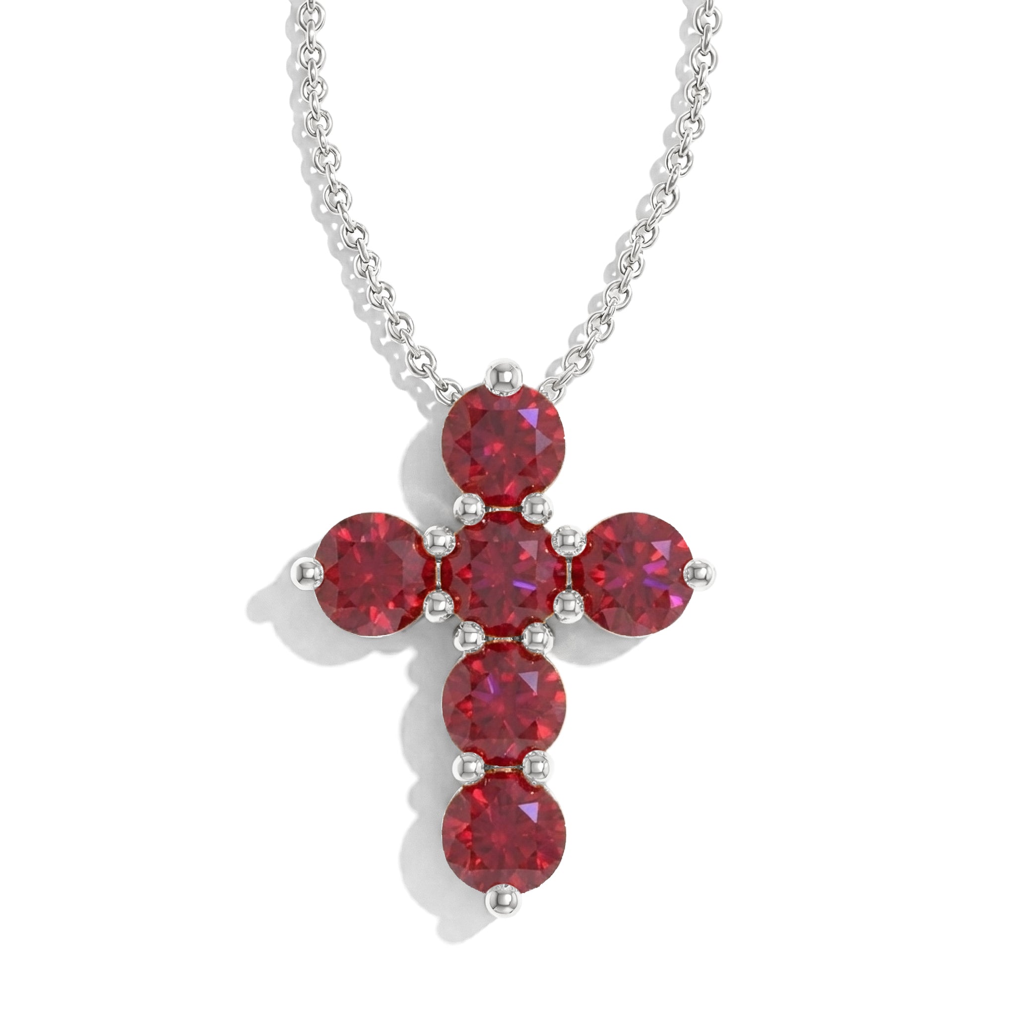 Ruby Round Cross Pendant Necklace in 925 Sterling Silver 3.90ct