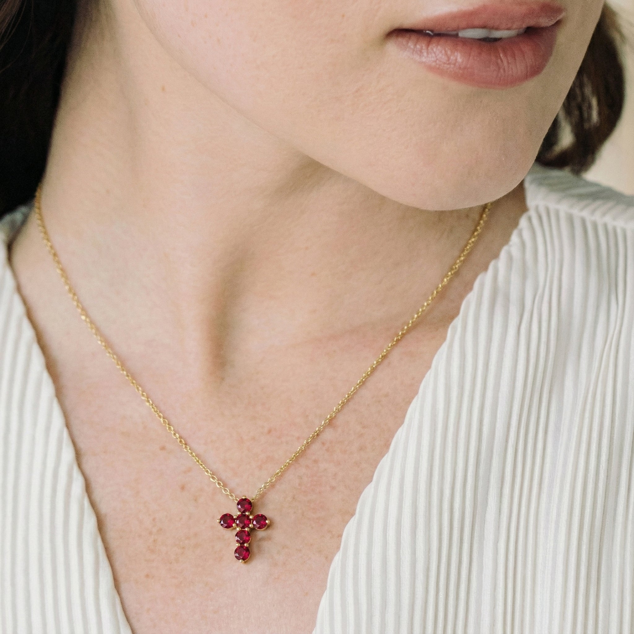 Ruby Round Cross Pendant Necklace in Yellow Gold Plated 3.90ct