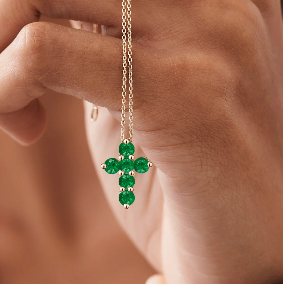 Green Emerald Gemstone Cross Pendant