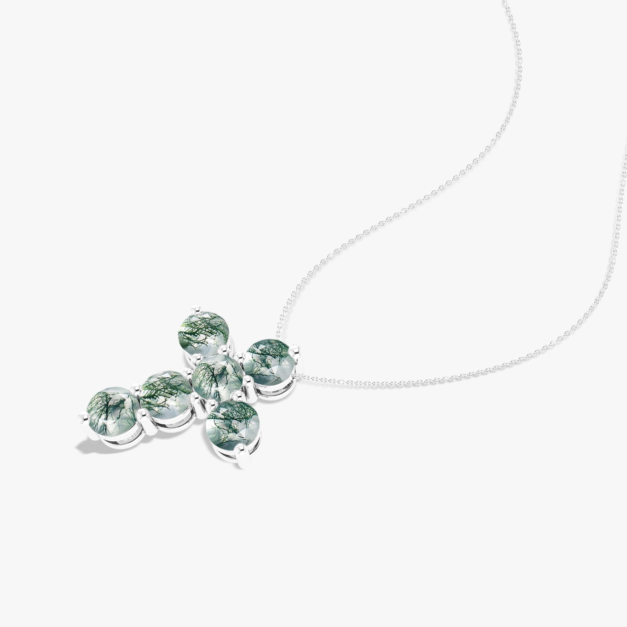 Moss Agate Cross Pendant Necklace