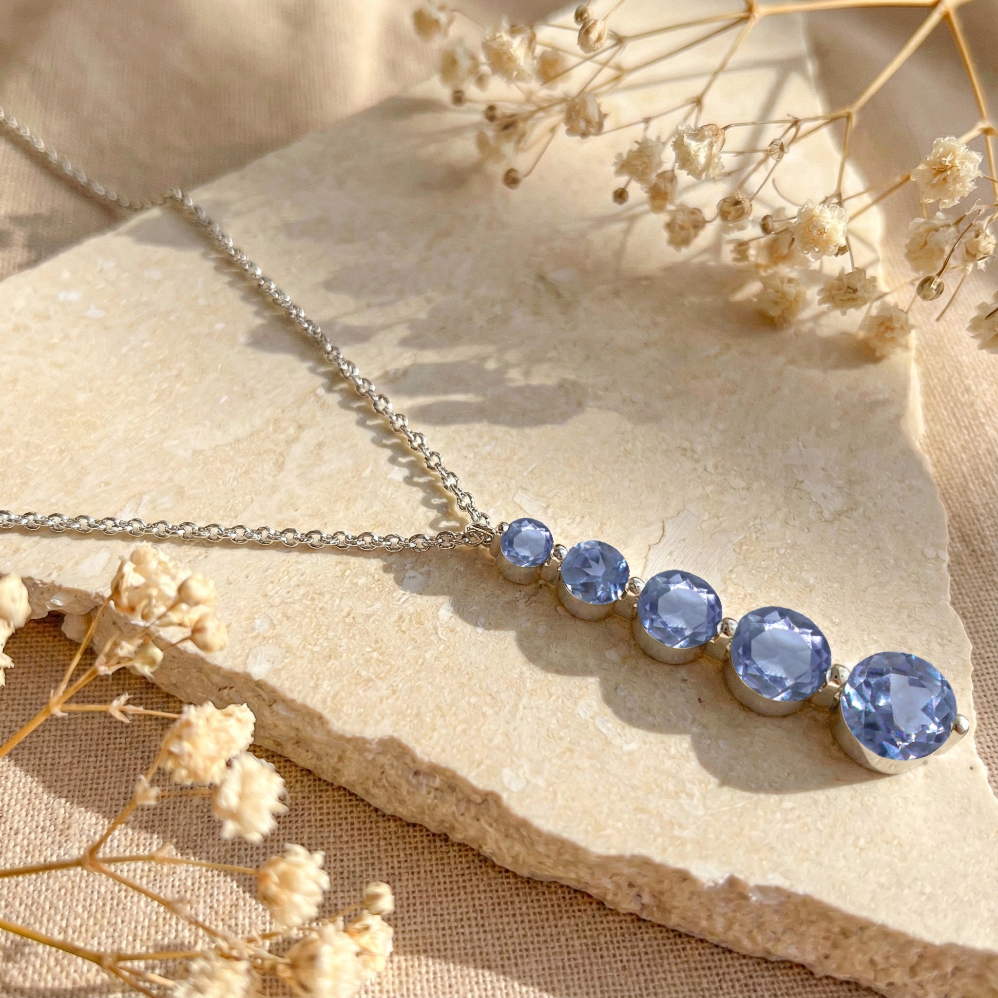 Alexandrite Round 5 Stone Bar Pendant Necklace in 925 Sterling Silver 3.90ct