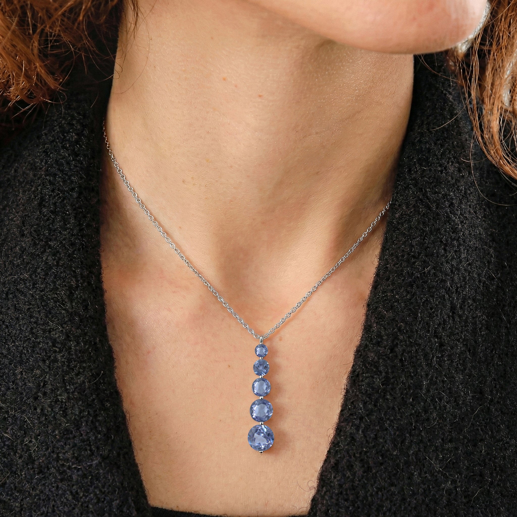 Alexandrite Round 5 Stone Bar Pendant Necklace in 925 Sterling Silver 3.90ct