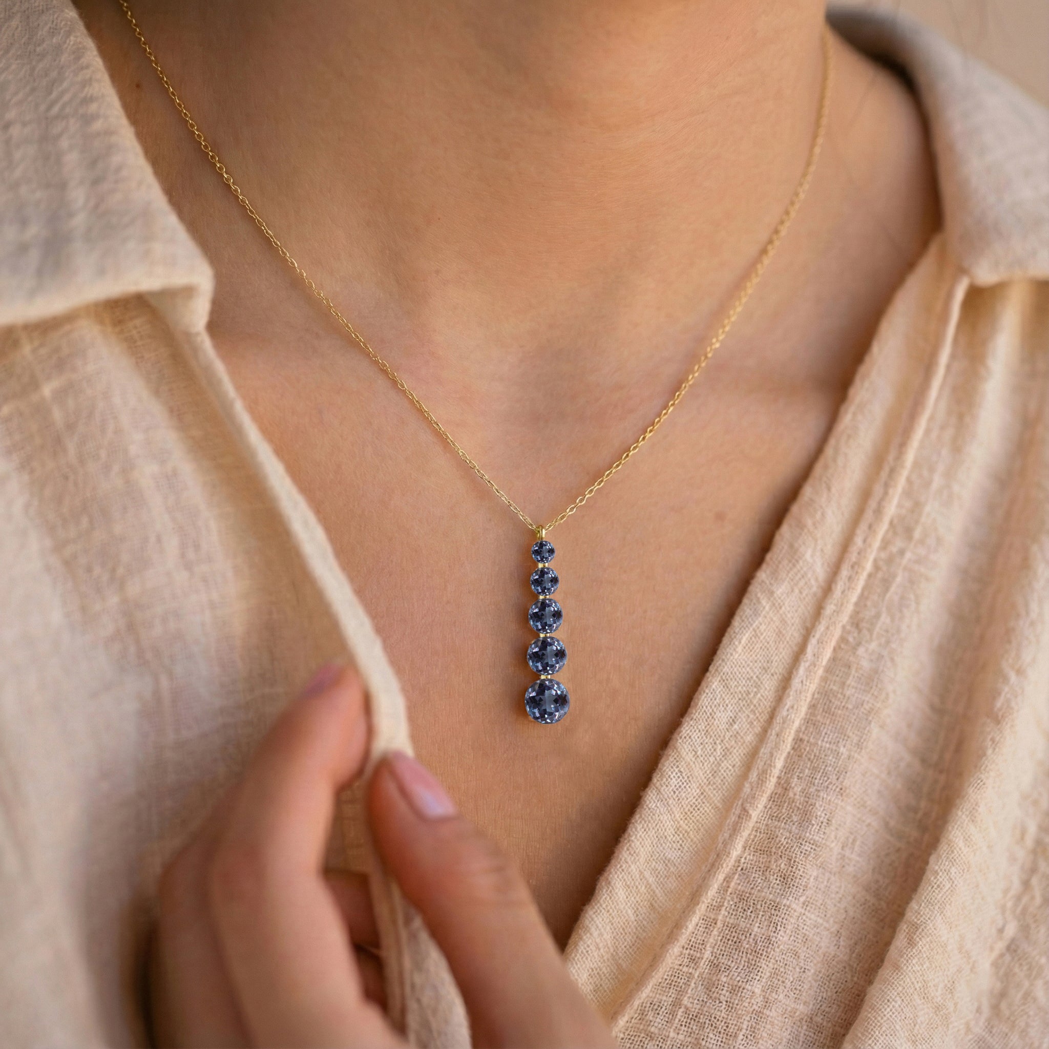 Alexandrite Round 5 Stone Bar Pendant Necklace in Yellow Gold Plated 3.90ct