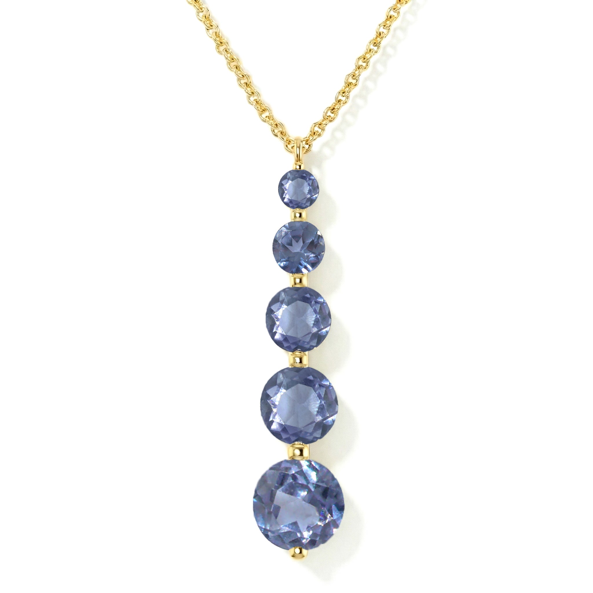 Alexandrite Round 5 Stone Bar Pendant Necklace in 925 Sterling Silver 3.90ct
