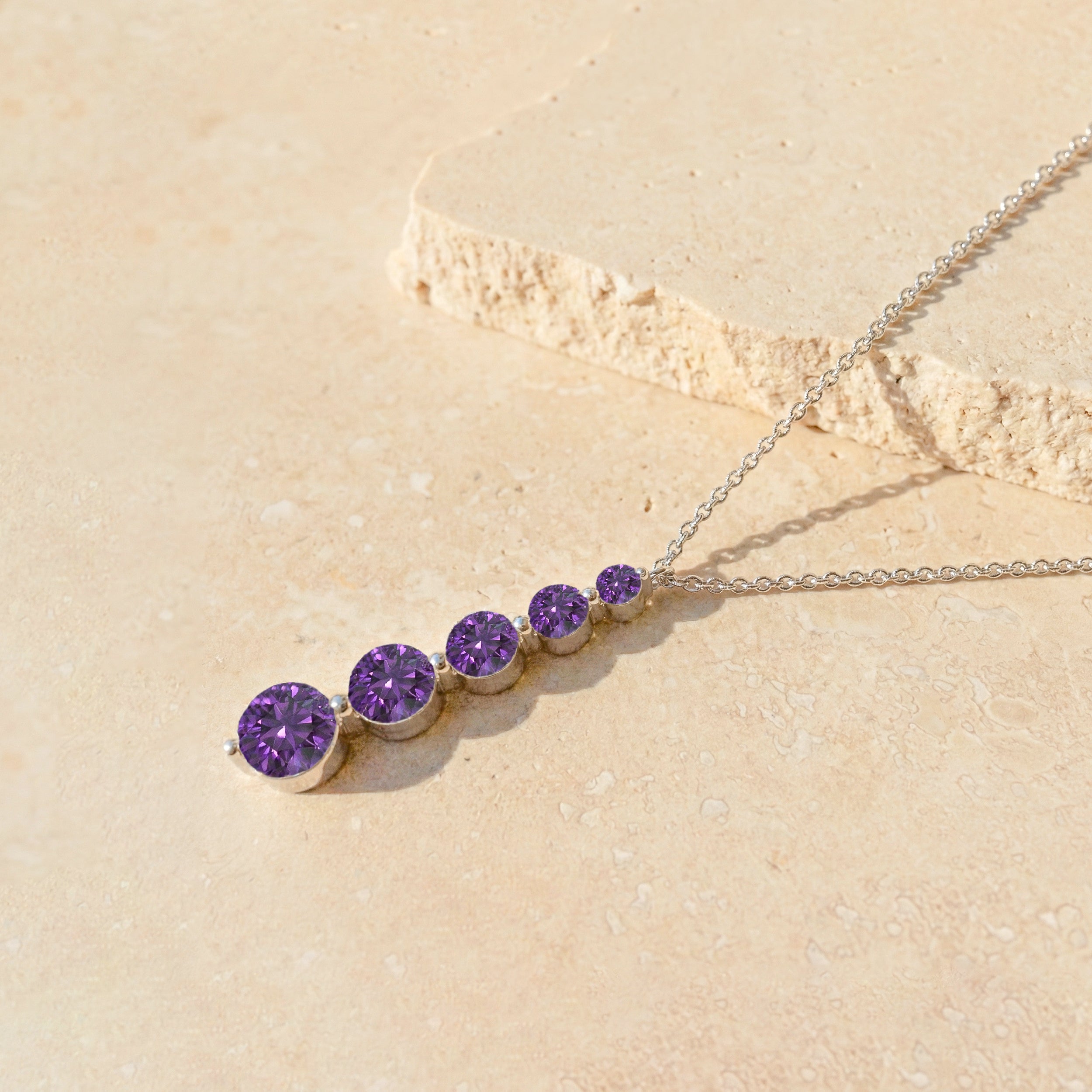 Amethyst Round 5 Stone Bar Pendant Necklace in 925 Sterling Silver 3.90ct
