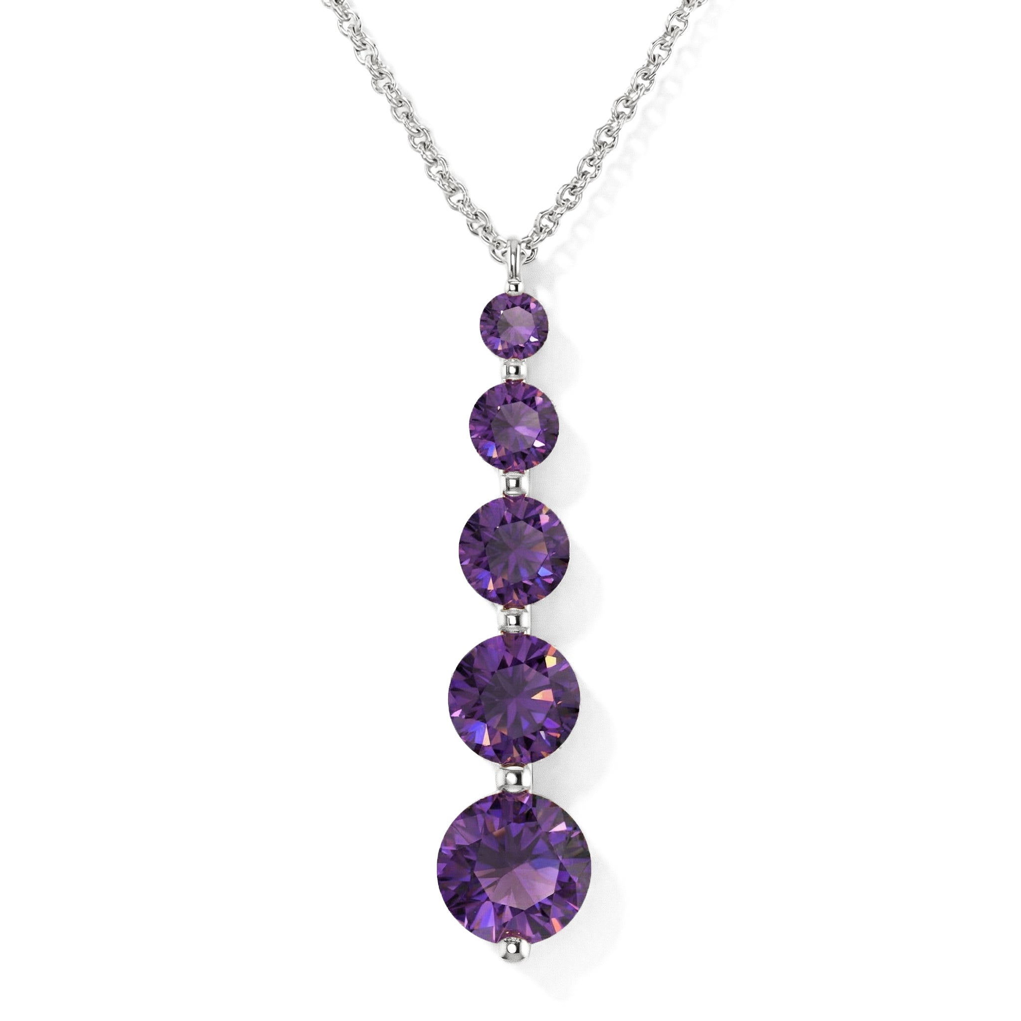 Amethyst Round 5 Stone Bar Pendant Necklace in 925 Sterling Silver 3.90ct
