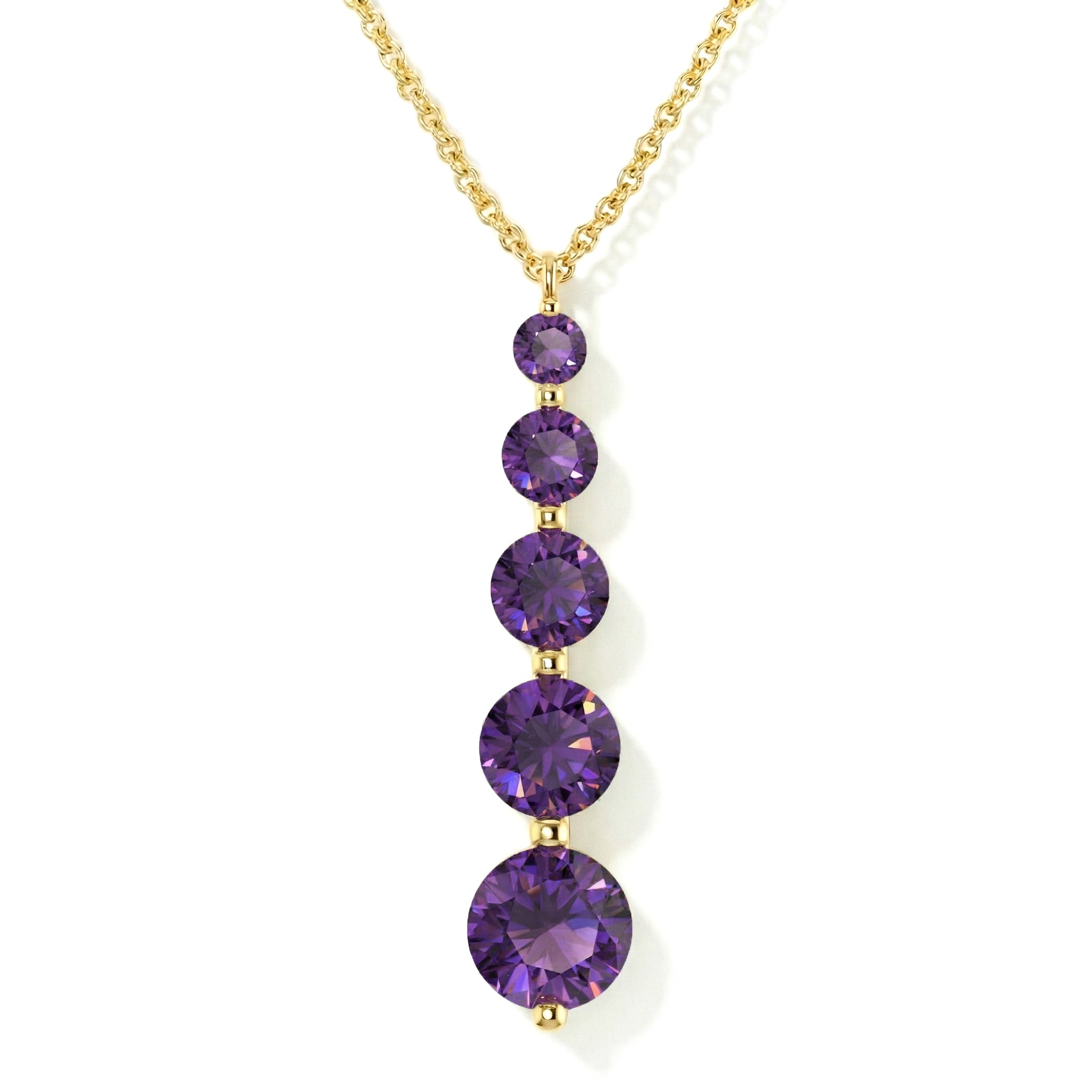 Amethyst Round 5 Stone Bar Pendant Necklace in Yellow Gold Plated 3.90ct