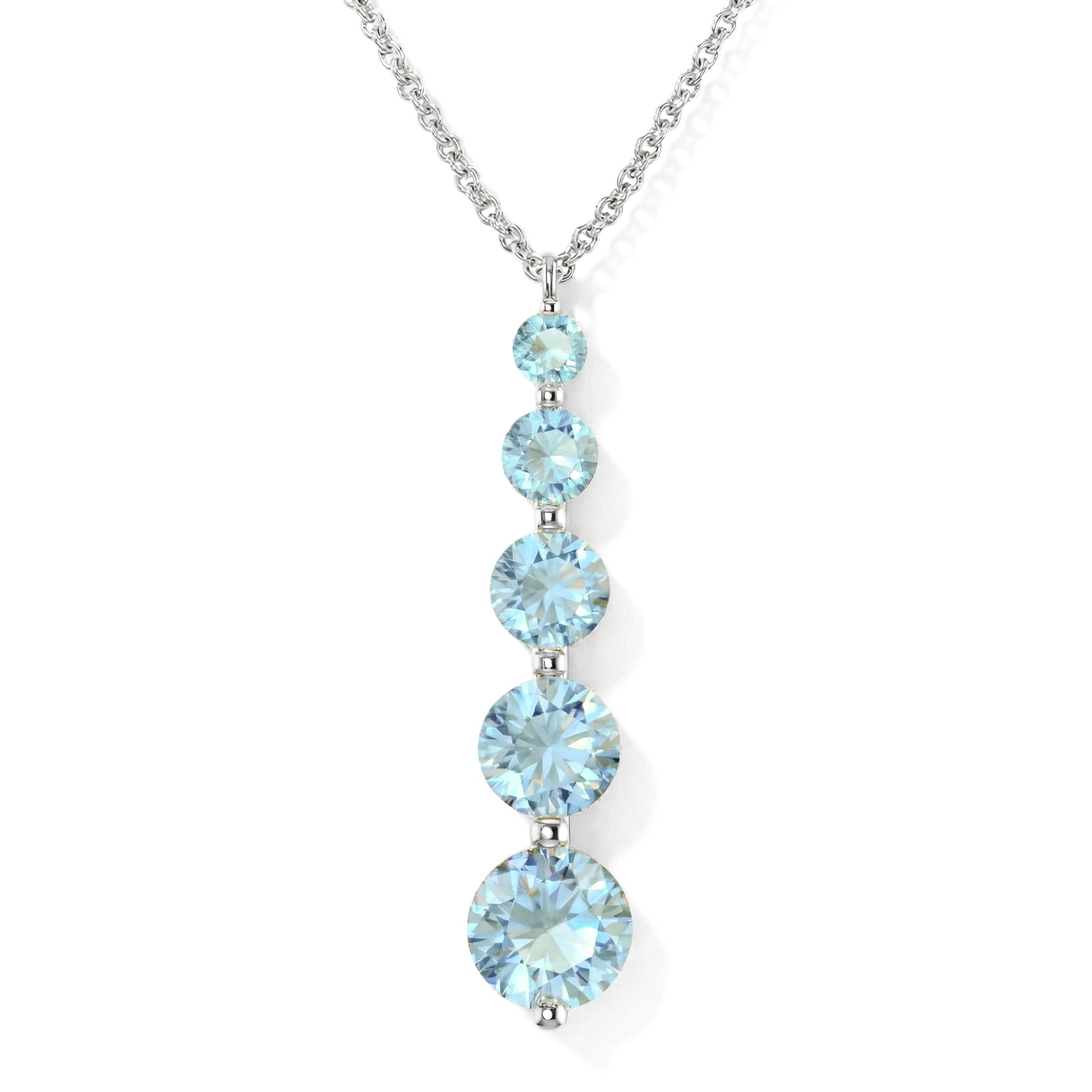 Aquamarine Round 5 Stone Bar Pendant Necklace in 925 Sterling Silver 3.90ct
