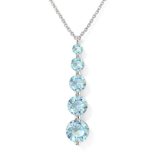Aquamarine Round 5 Stone Bar Pendant Necklace in 925 Sterling Silver 3.90ct