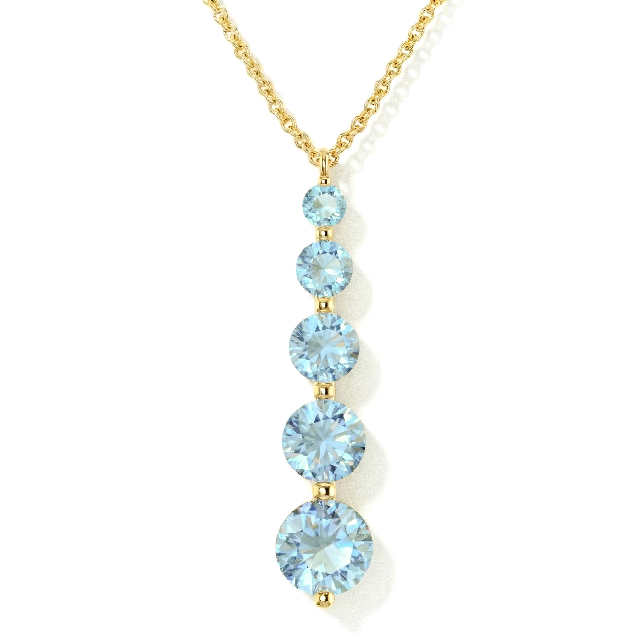 Aquamarine Round 5 Stone Bar Pendant Necklace in Yellow Gold Plated 3.90ct