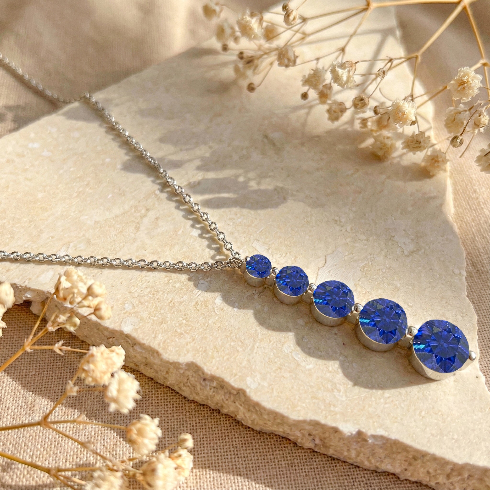 Sapphire Birthstone Necklace Five Stone Pendant