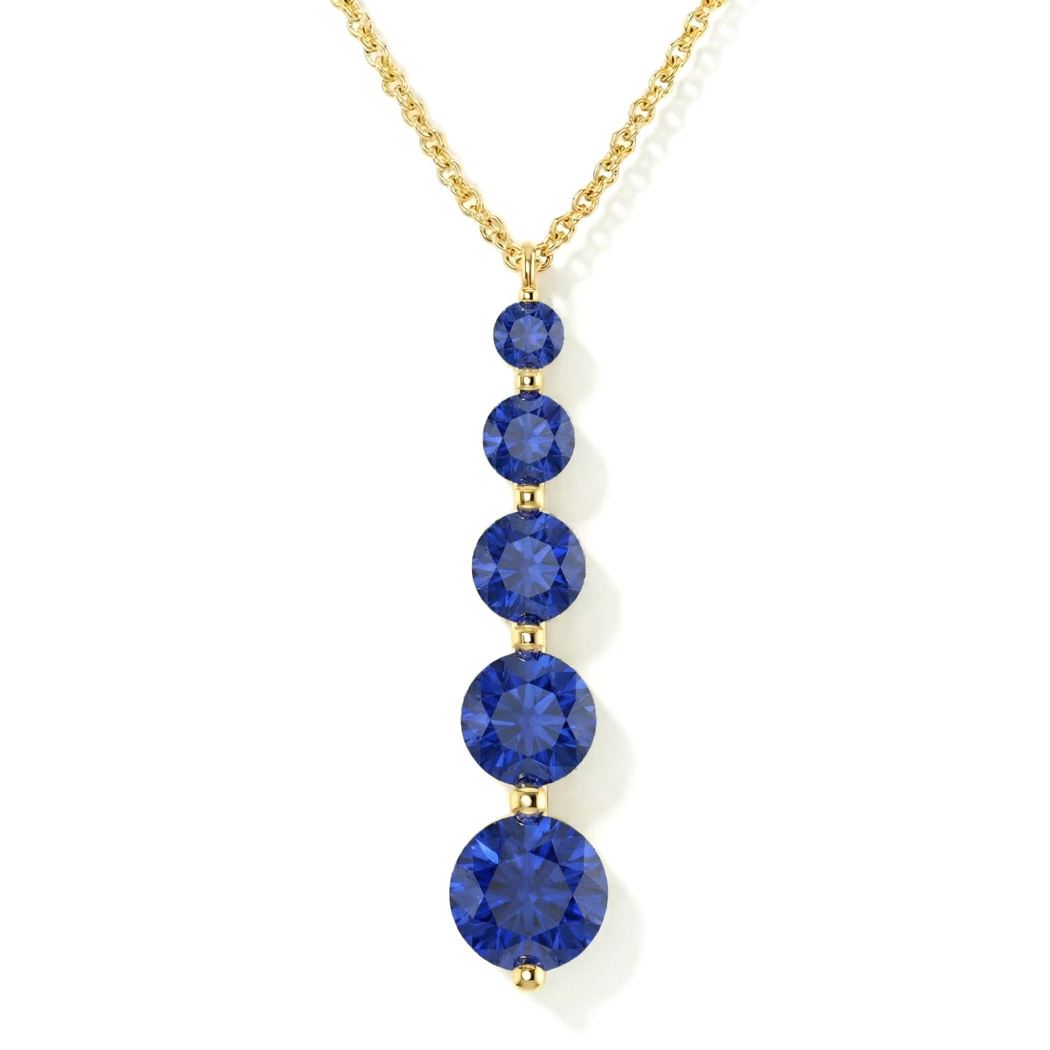 Blue Sapphire Round 5 Stone Bar Pendant Necklace in Yellow Gold Plated 3.90ct