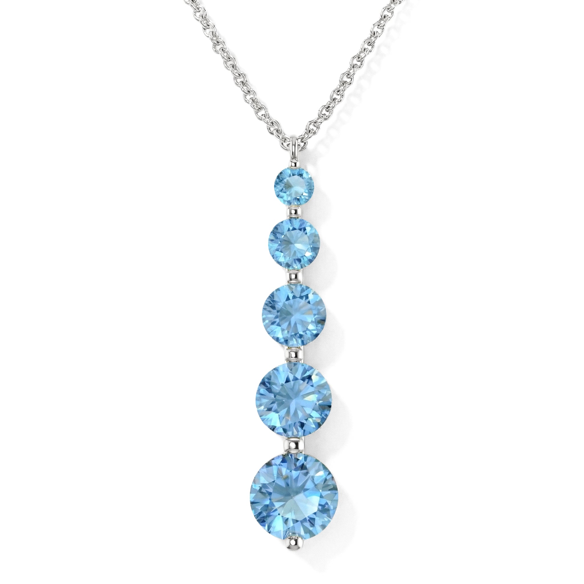 Blue Topaz Round 5 Stone Bar Pendant Necklace in 925 Sterling Silver 3.90ct
