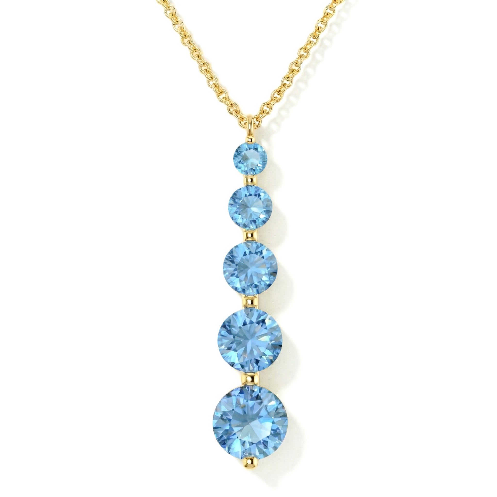 Blue Topaz Round 5 Stone Bar Pendant Necklace in Yellow Gold Plated 3.90ct