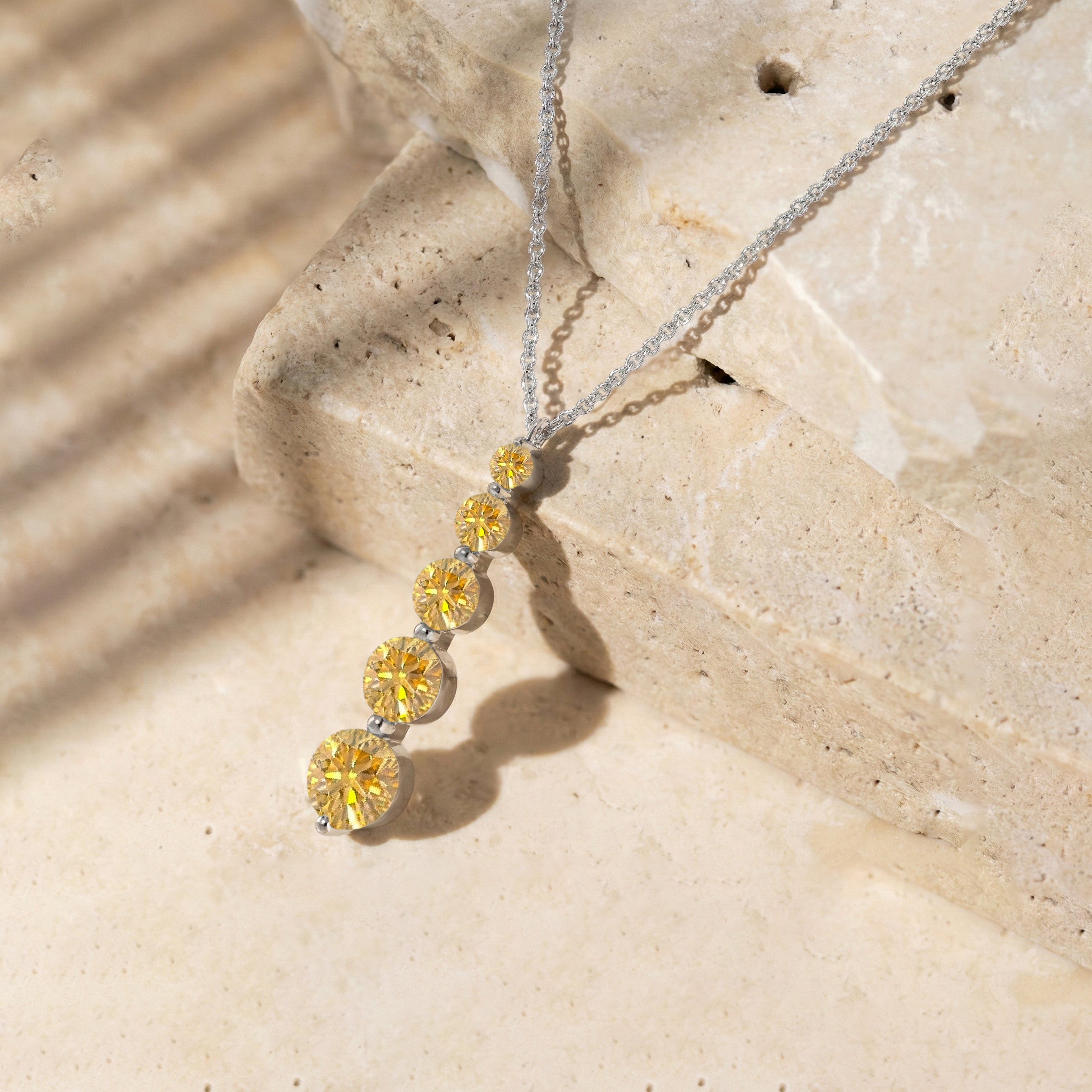 Citrine Round 5 Stone Bar Pendant Necklace in 925 Sterling Silver 3.90ct
