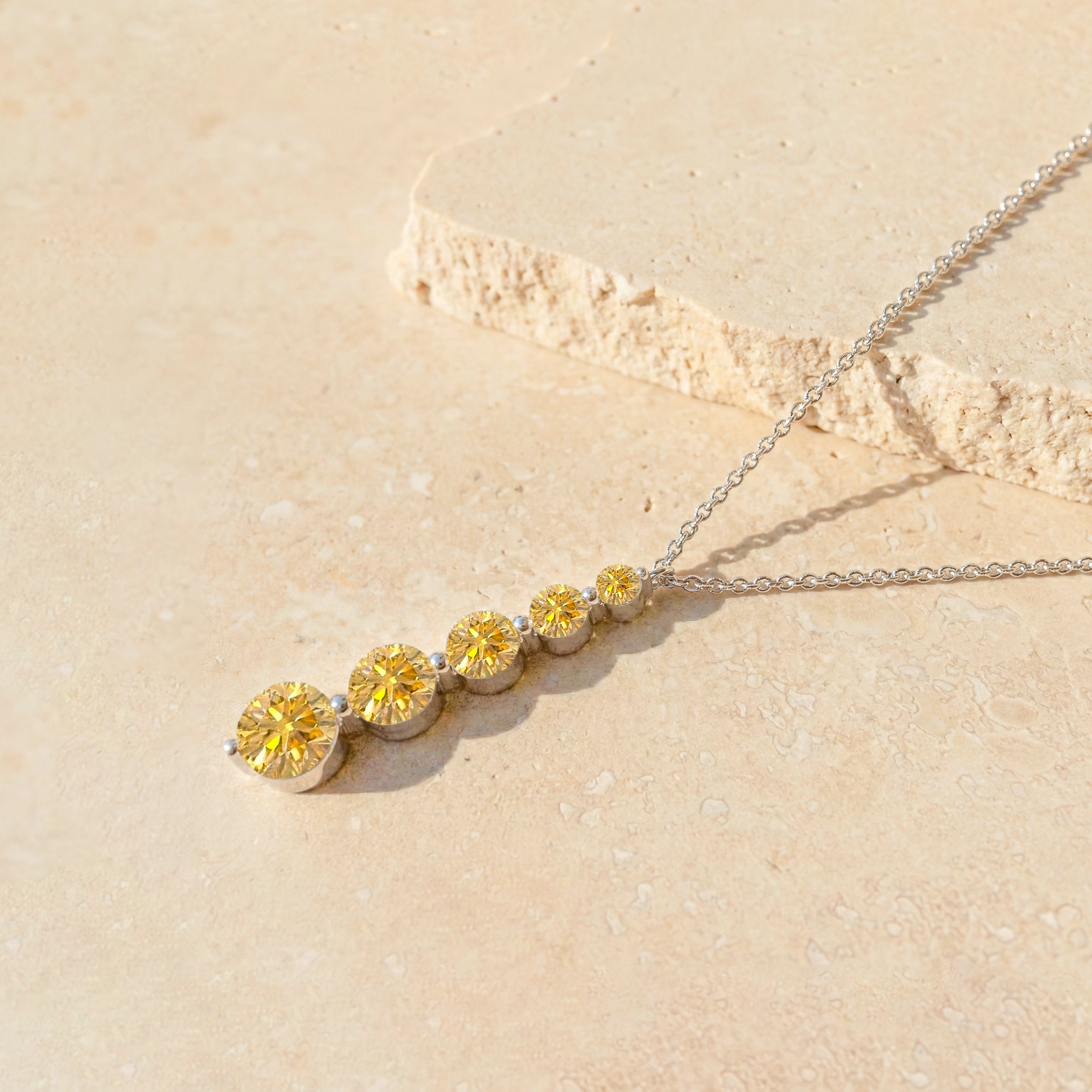 Citrine Round 5 Stone Bar Pendant Necklace in 925 Sterling Silver 3.90ct
