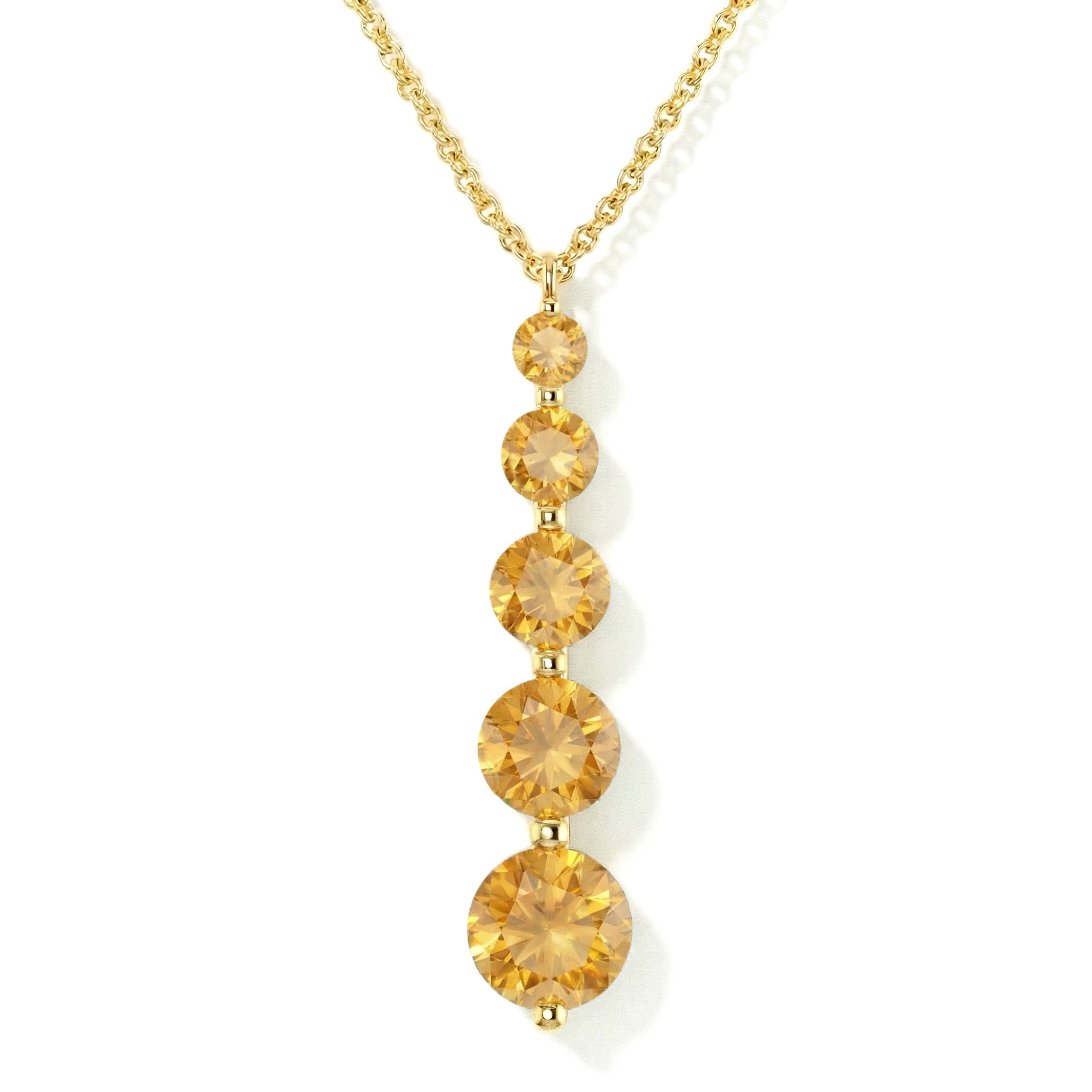 Citrine Round 5 Stone Bar Pendant Necklace in Yellow Gold Plated 3.90ct