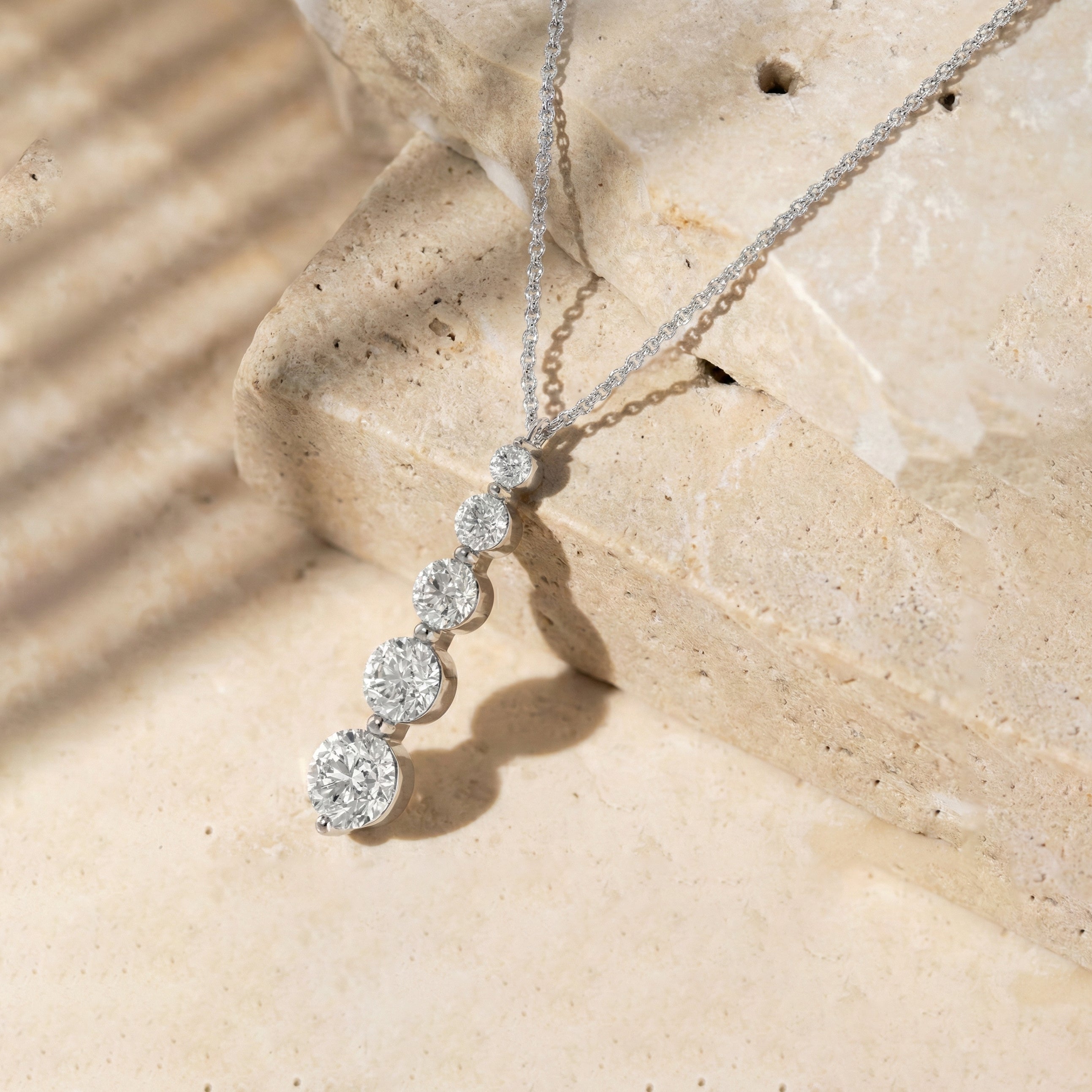 Simulated Diamond Round 5 Stone Bar Pendant Necklace in 925 Sterling Silver 3.90ct
