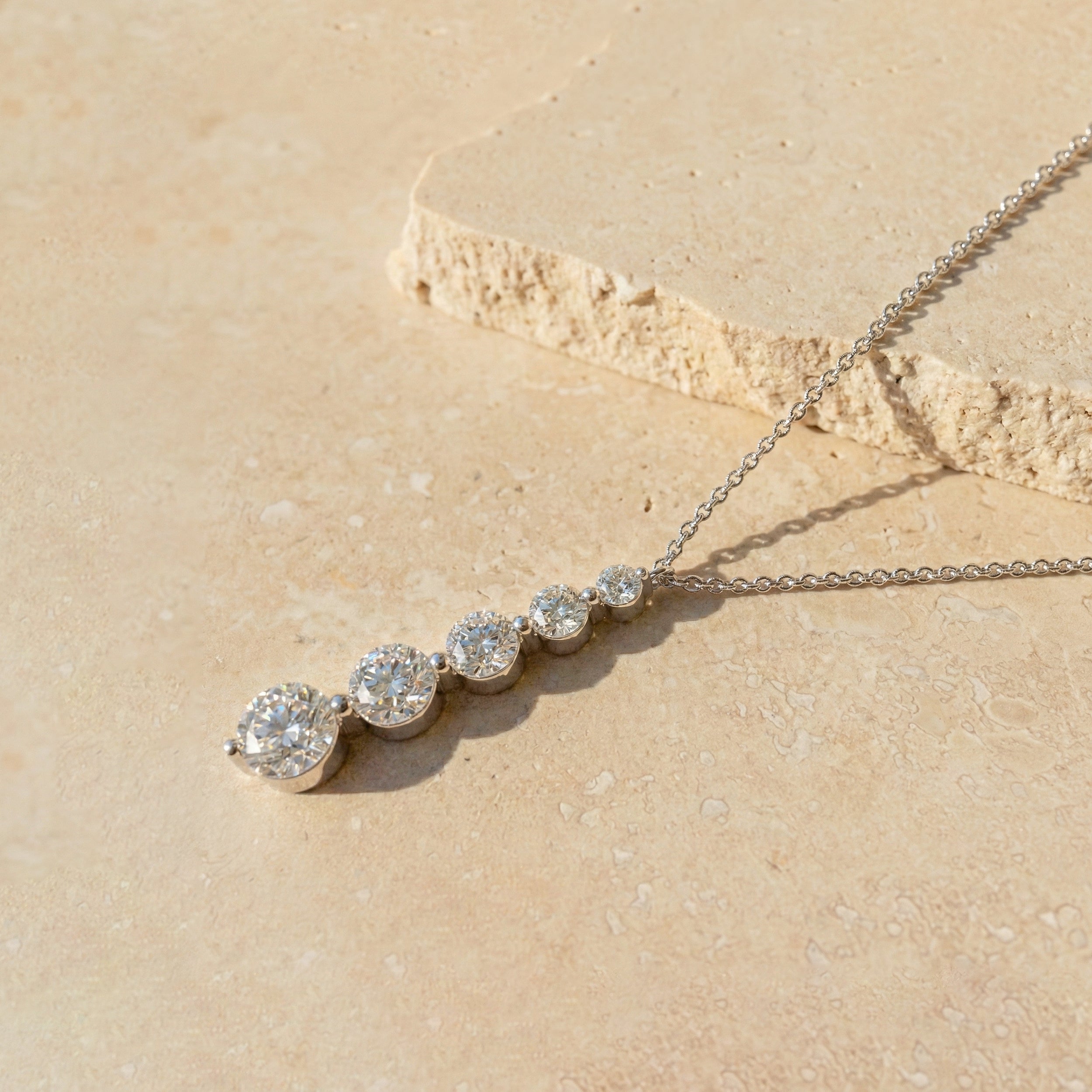 Simulated Diamond Round 5 Stone Bar Pendant Necklace in 925 Sterling Silver 3.90ct
