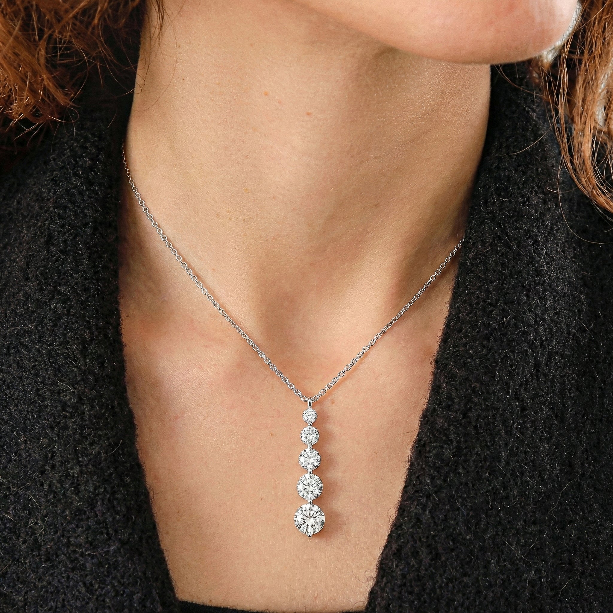 Simulated Diamond Round 5 Stone Bar Pendant Necklace in 925 Sterling Silver 3.90ct
