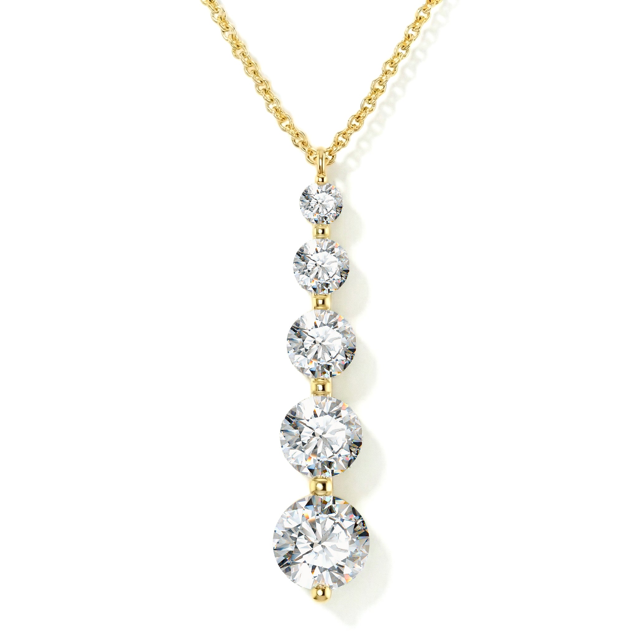 Simulated Diamond Round 5 Stone Bar Pendant Necklace in Yellow Gold Plated 3.90ct
