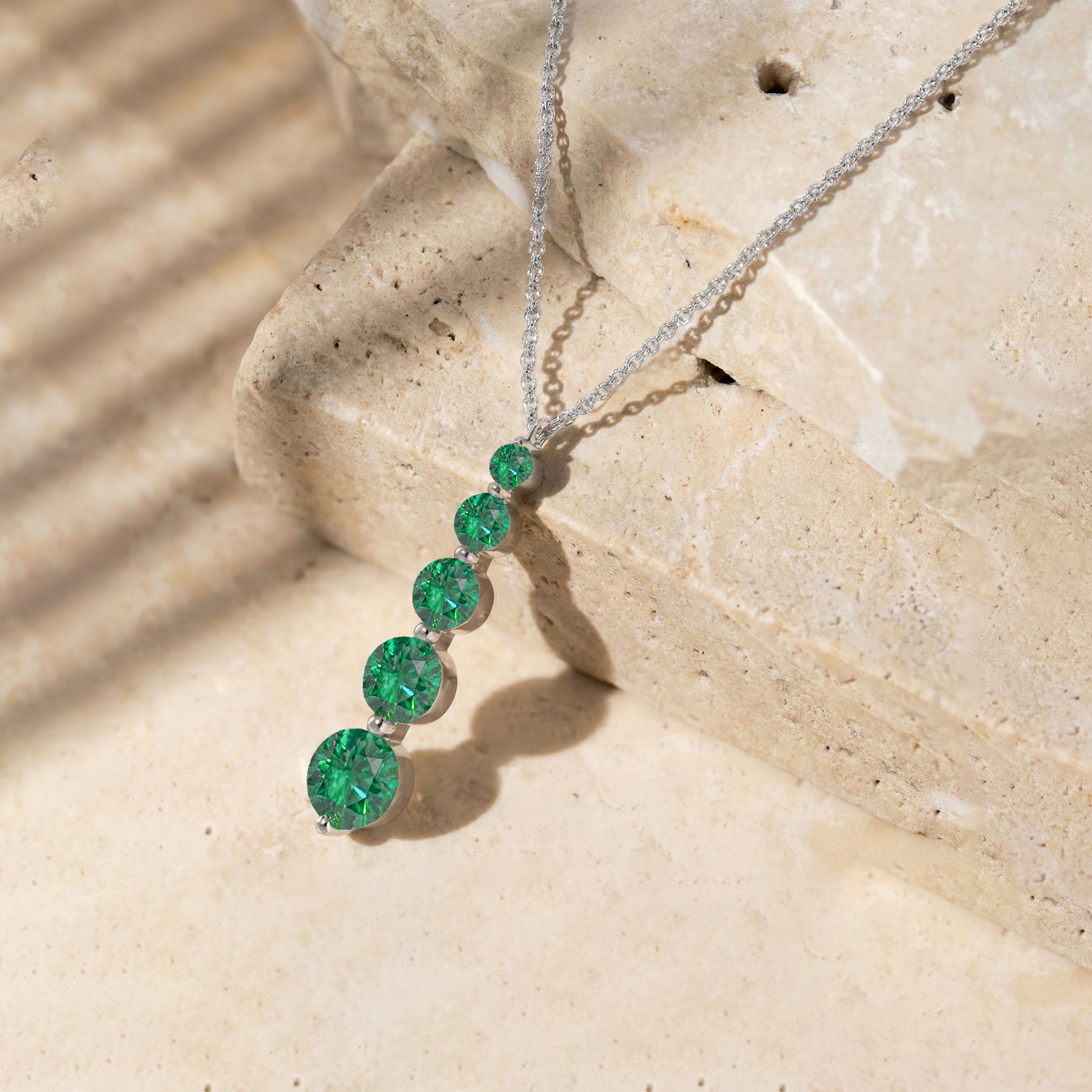 Emerald Round 5 Stone Bar Pendant Necklace in 925 Sterling Silver 3.90ct
