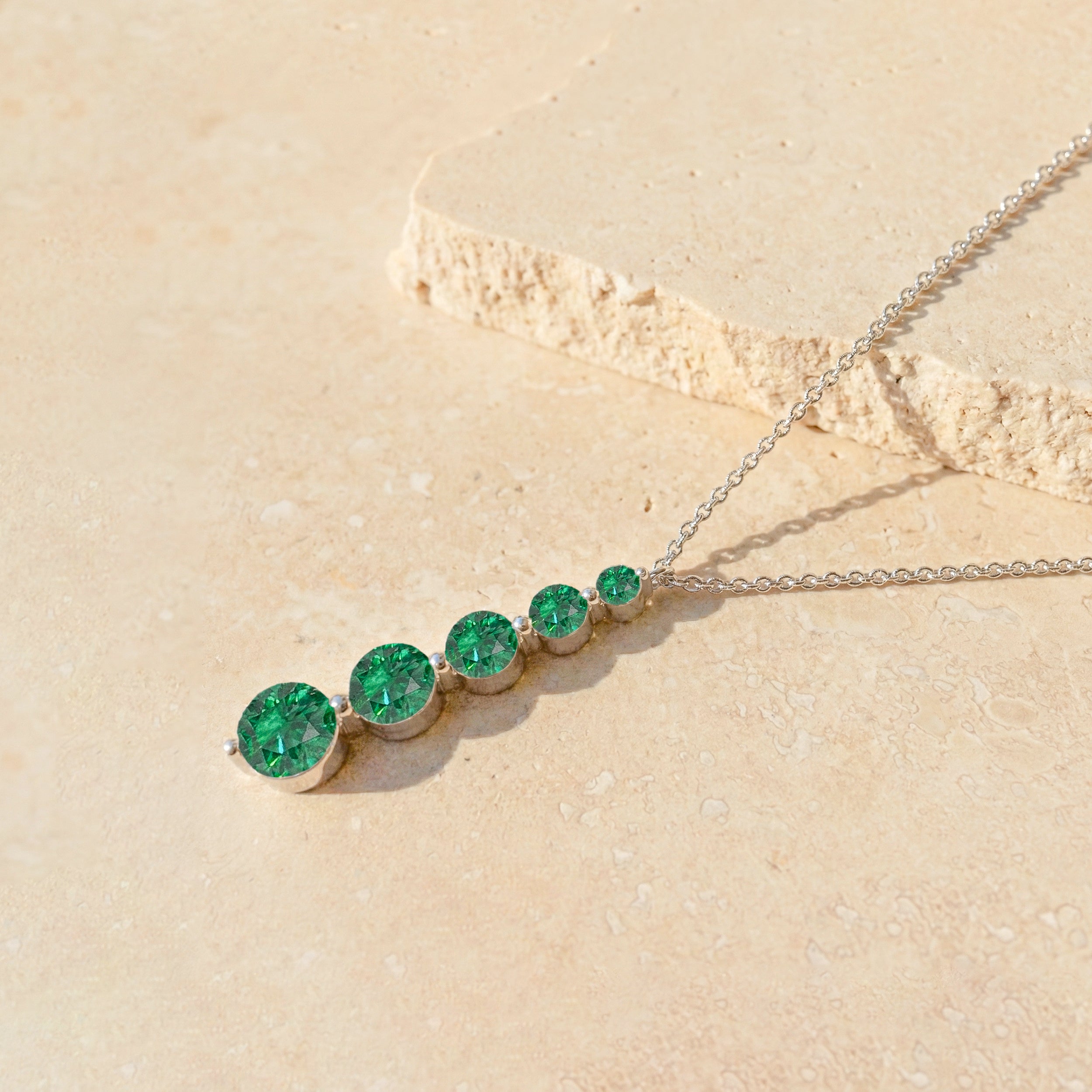 Emerald Round 5 Stone Bar Pendant Necklace in 925 Sterling Silver 3.90ct
