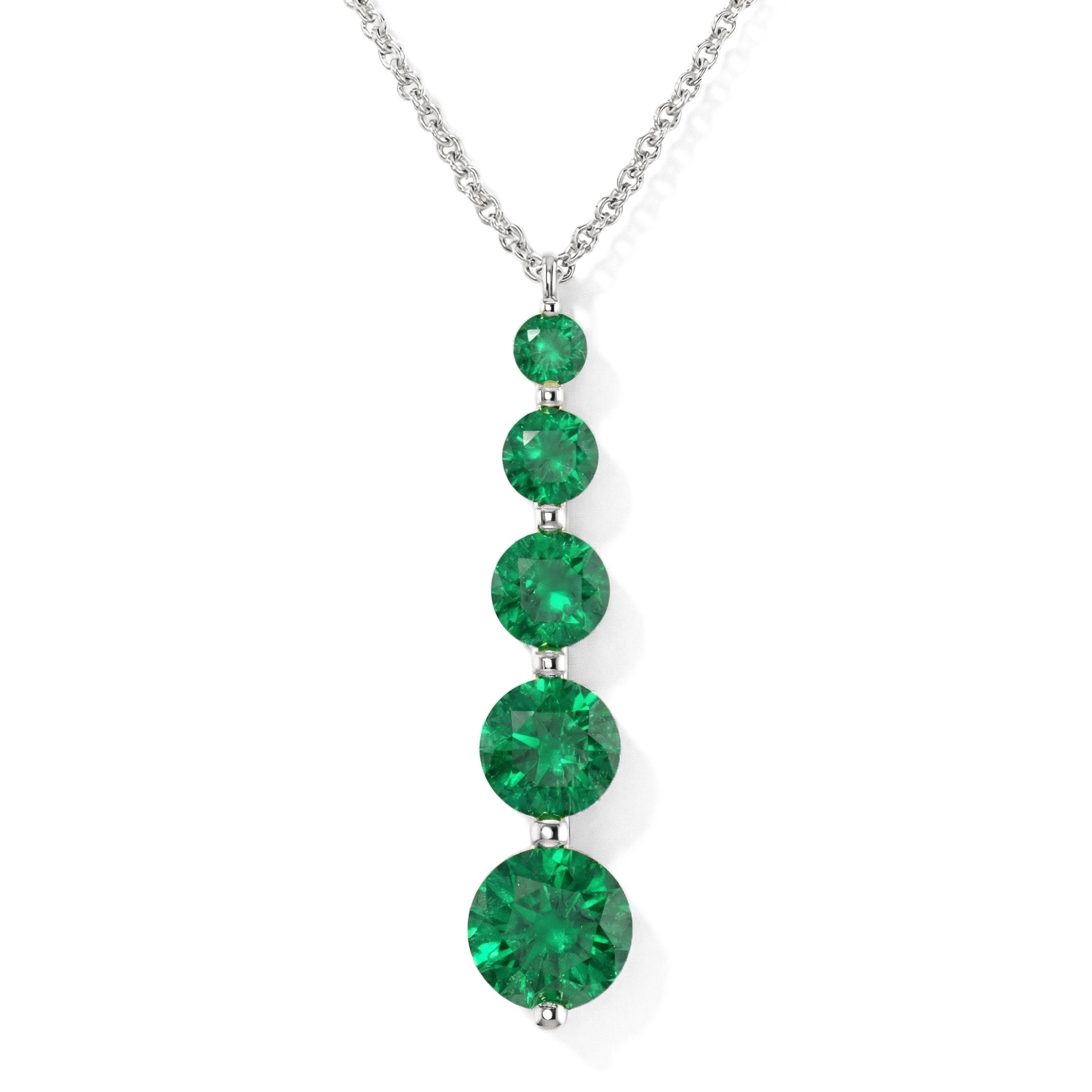 Emerald Round 5 Stone Bar Pendant Necklace in 925 Sterling Silver 3.90ct
