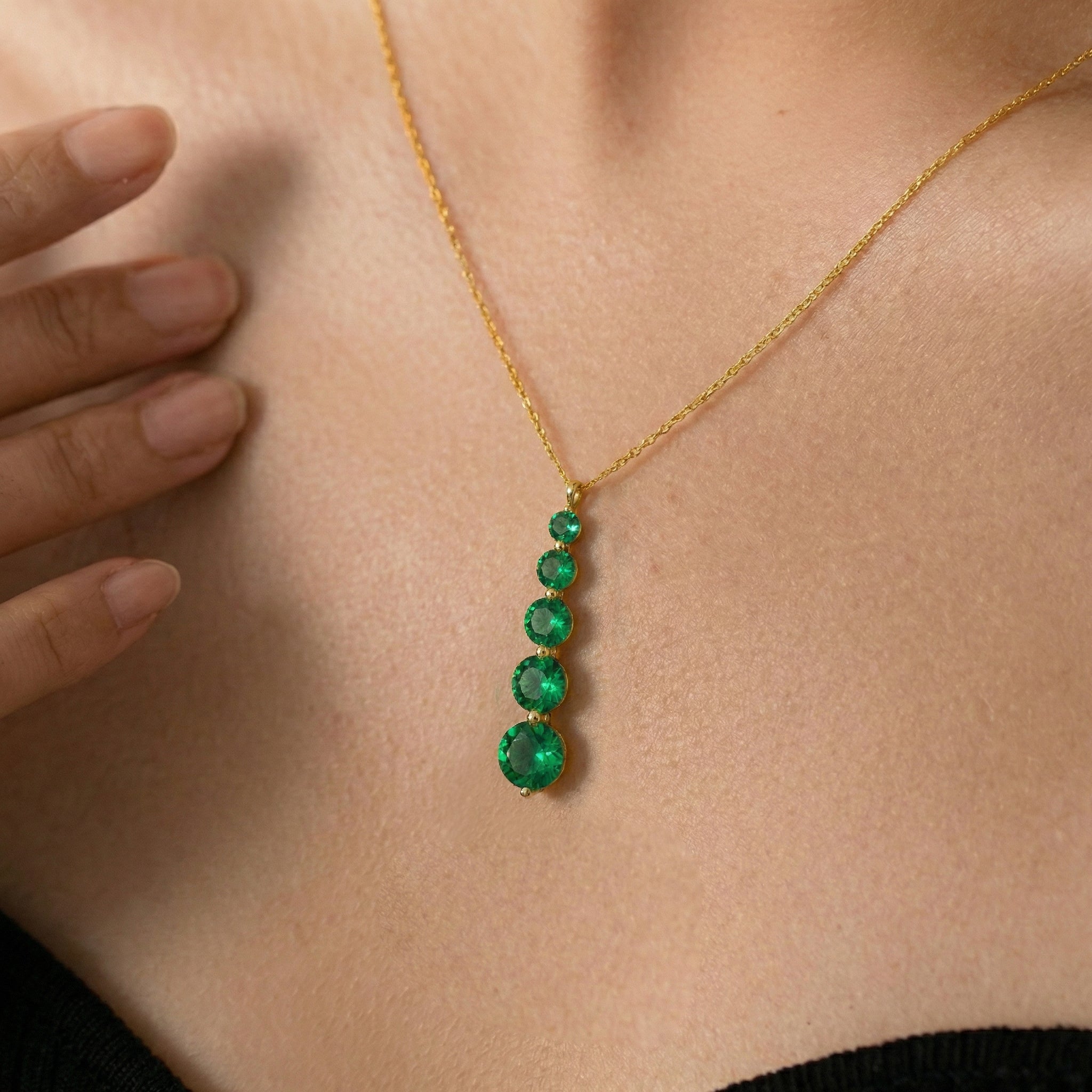 Emerald Round 5 Stone Bar Pendant Necklace in Yellow Gold Plated 3.90ct