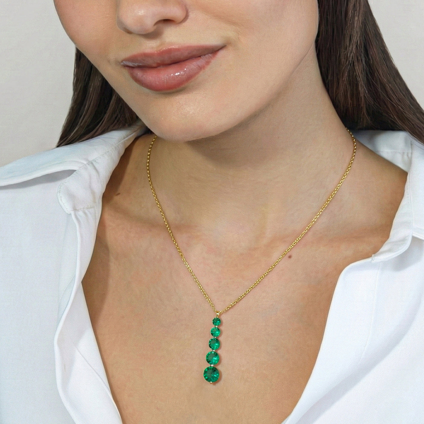 Emerald Round 5 Stone Bar Pendant Necklace in Yellow Gold Plated 3.90ct